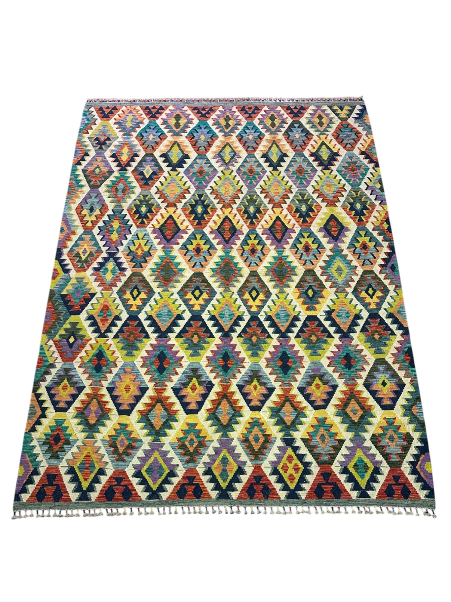Hand-Woven Afghani Kilim Wool Rug 7'2" x 9'9"