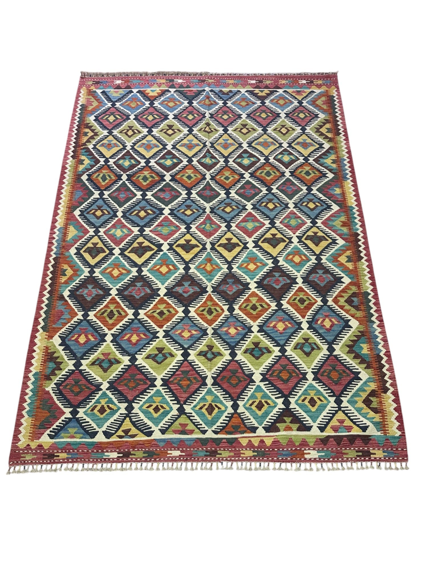 Hand-Woven Afghani Kilim Wool Rug 6'9" x 9'8"