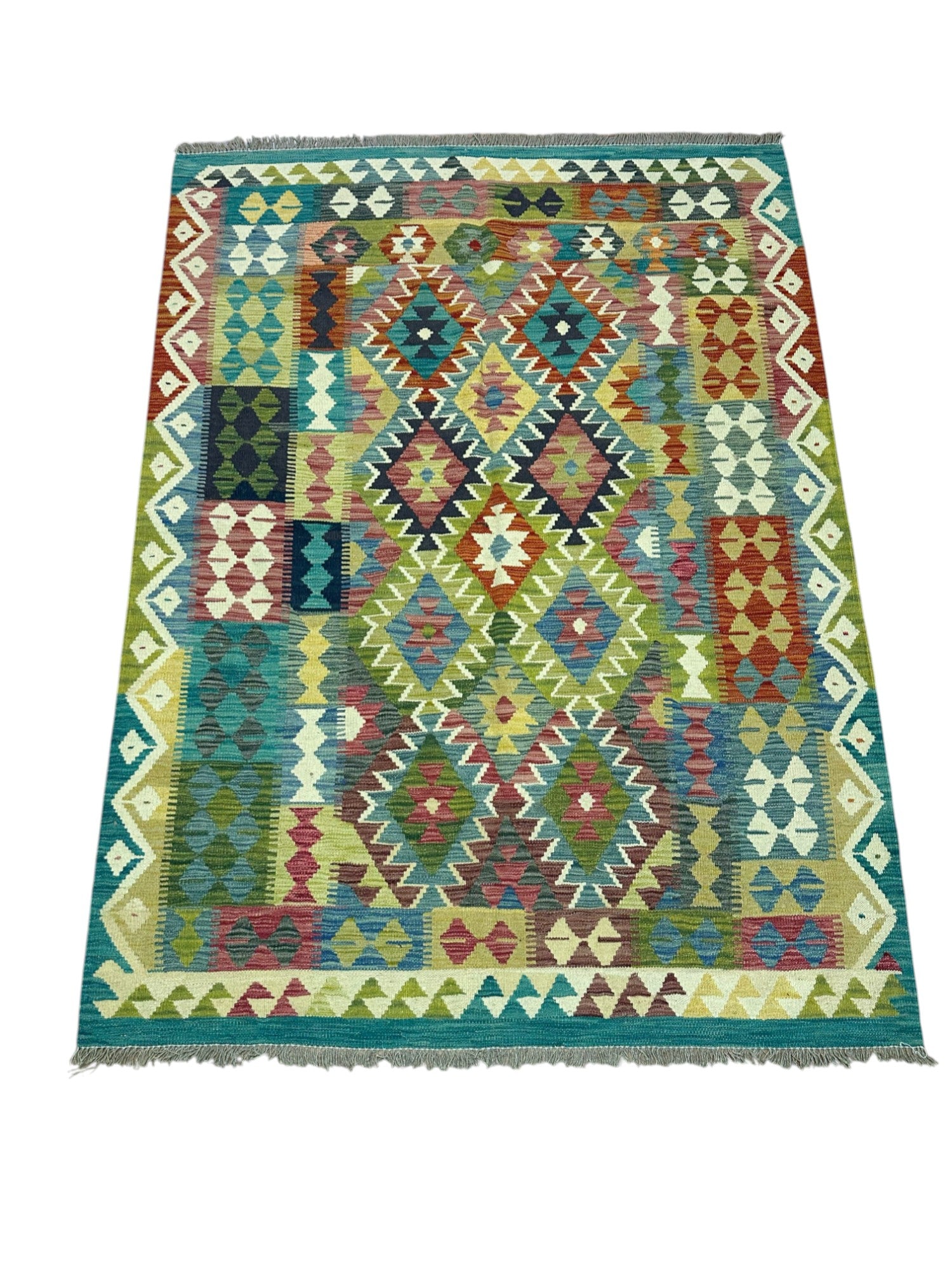 Hand-Woven Afghani Kilim Wool Rug 4'11" x 6'6"