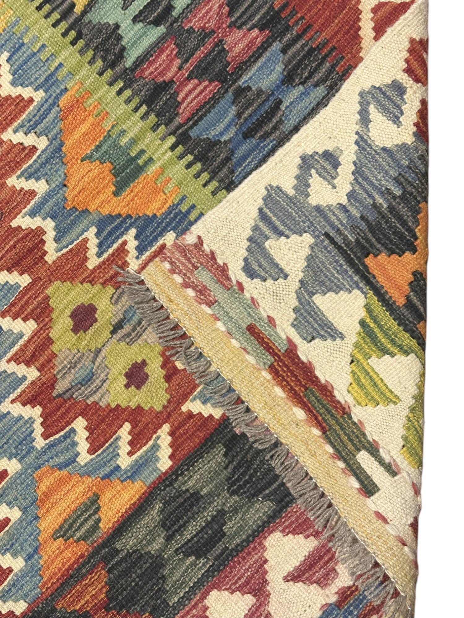 Hand-Woven Afghani Kilim Wool Rug 4'9" x 6'10"