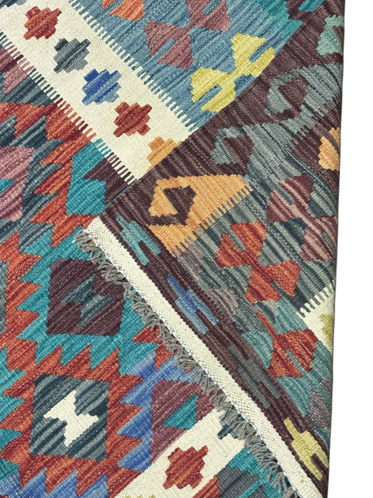 Hand-Woven Afghani Kilim Wool Rug 5'1" x 6'5"