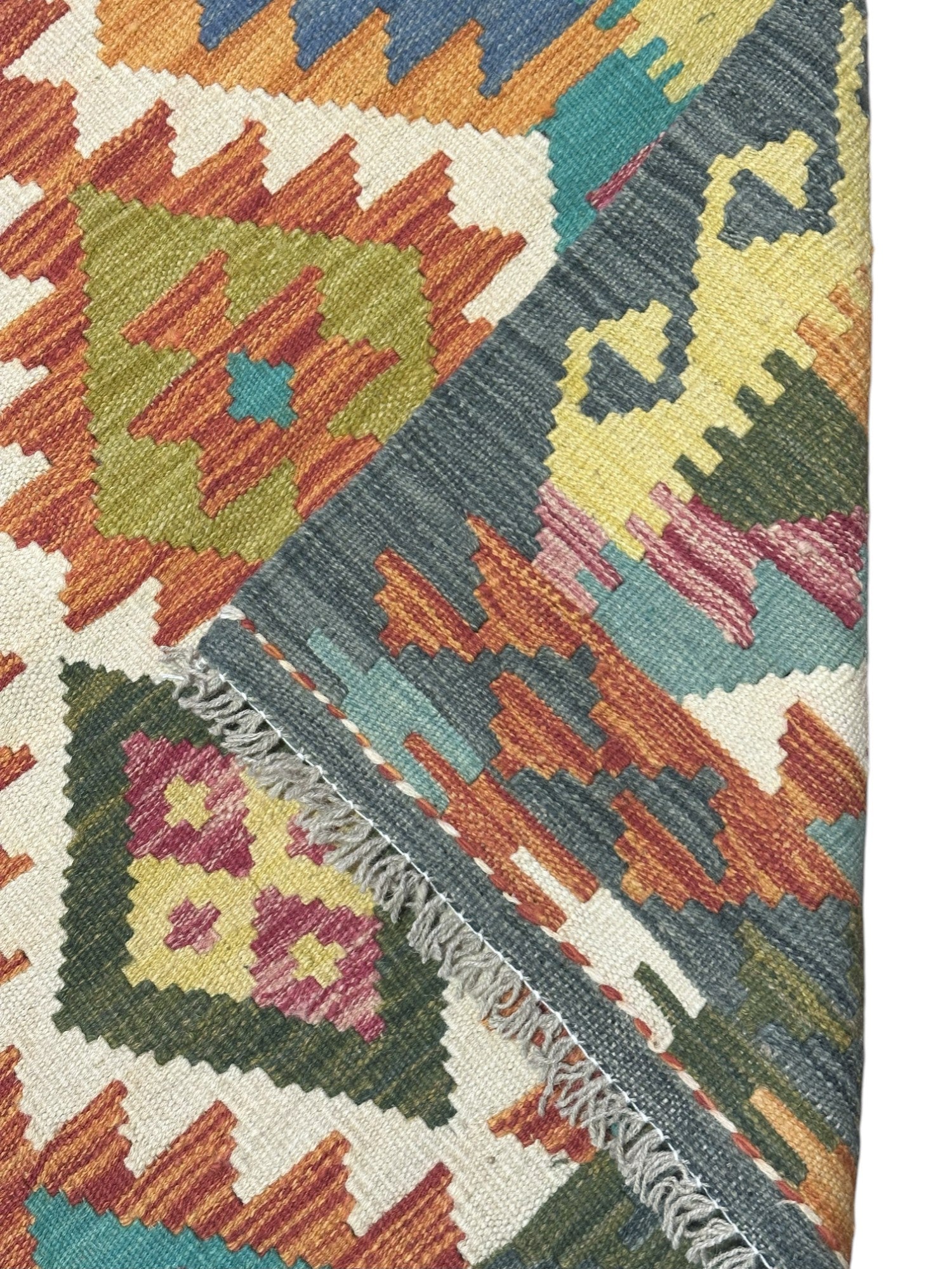 Hand-Woven Afghani Kilim Wool Rug 5'3" x 6'5"
