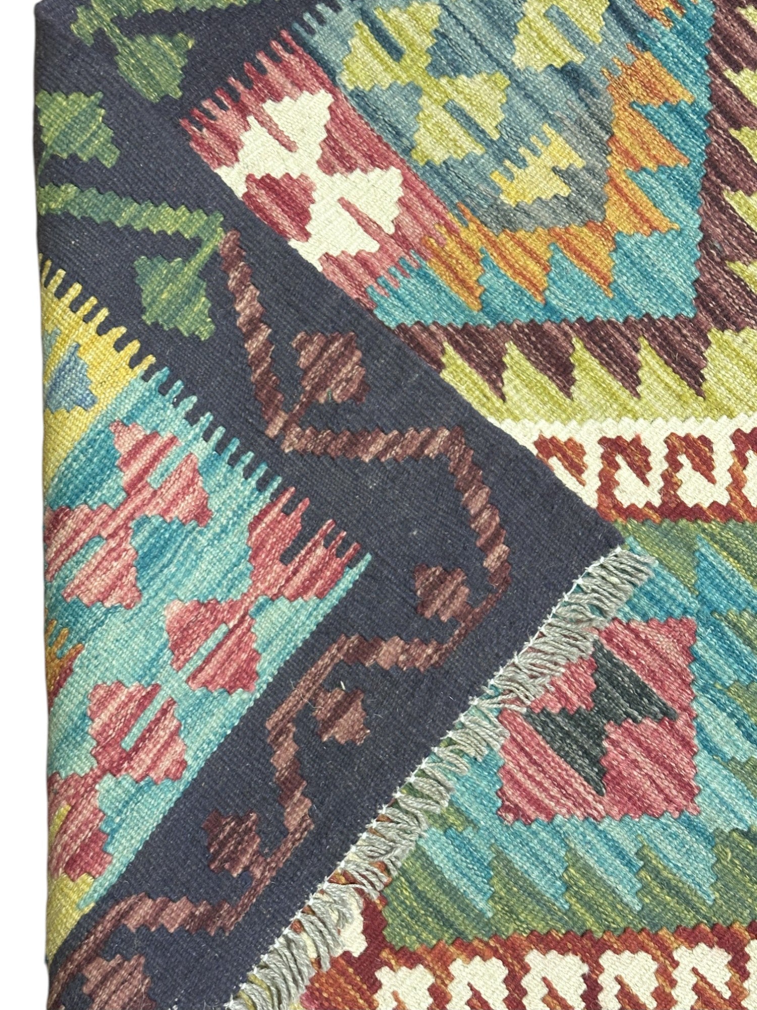 Hand-Woven Afghani Kilim Wool Rug 5'1" x 6'9"