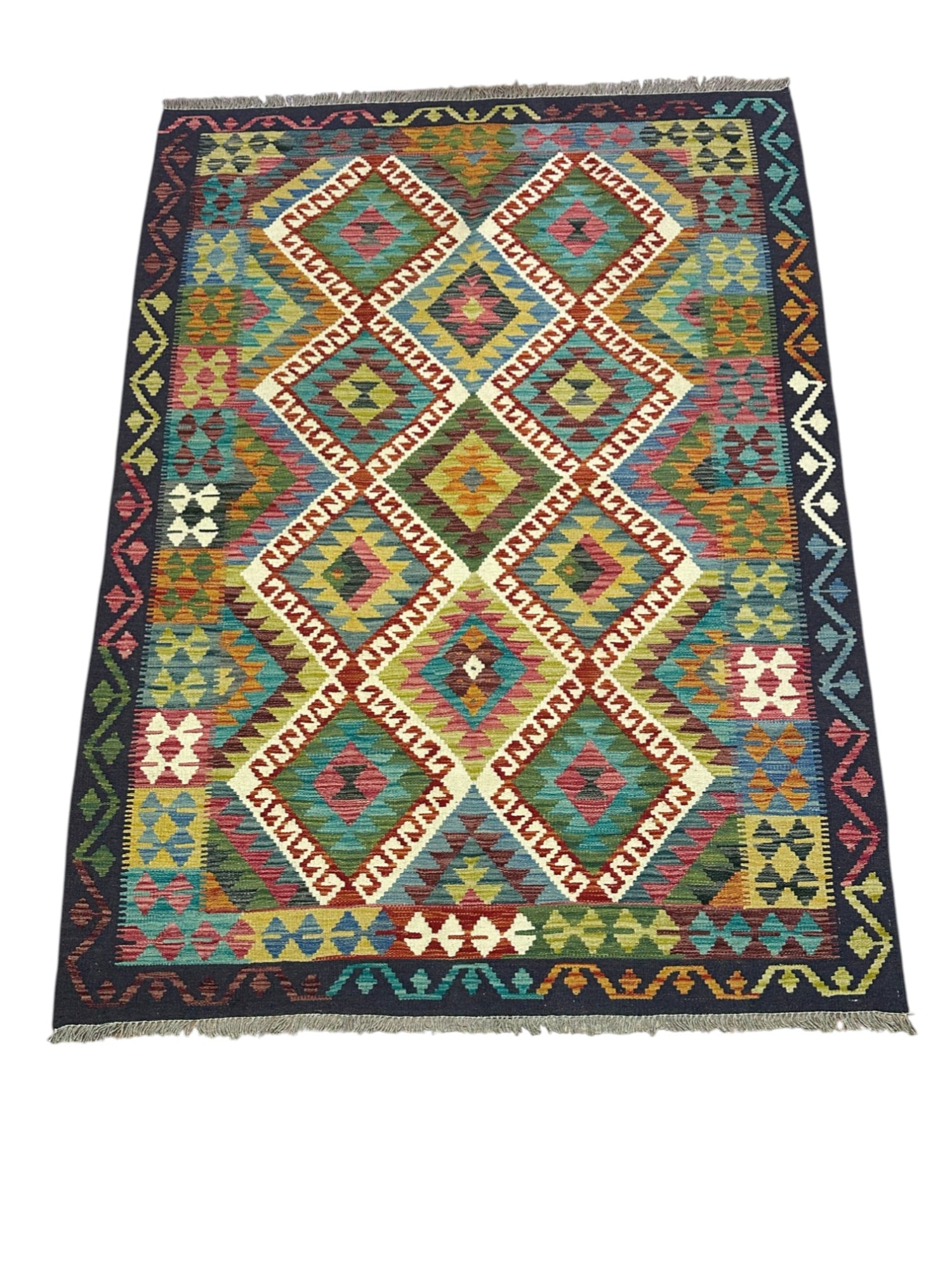 Hand-Woven Afghani Kilim Wool Rug 5'1" x 6'9"