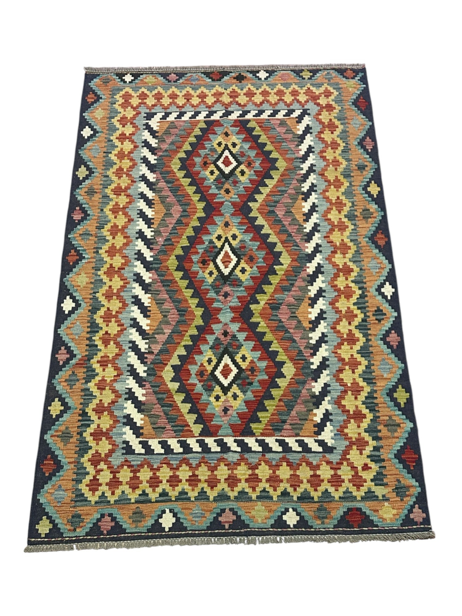 Hand-Woven Afghani Kilim Wool Rug 4'2" x 6'9"