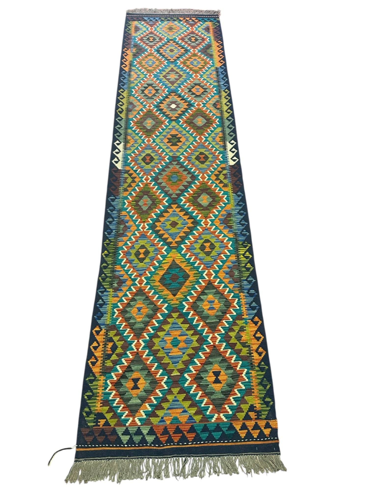 Hand-Woven Afghani Kilim Wool Rug 3'1" x 12'11"