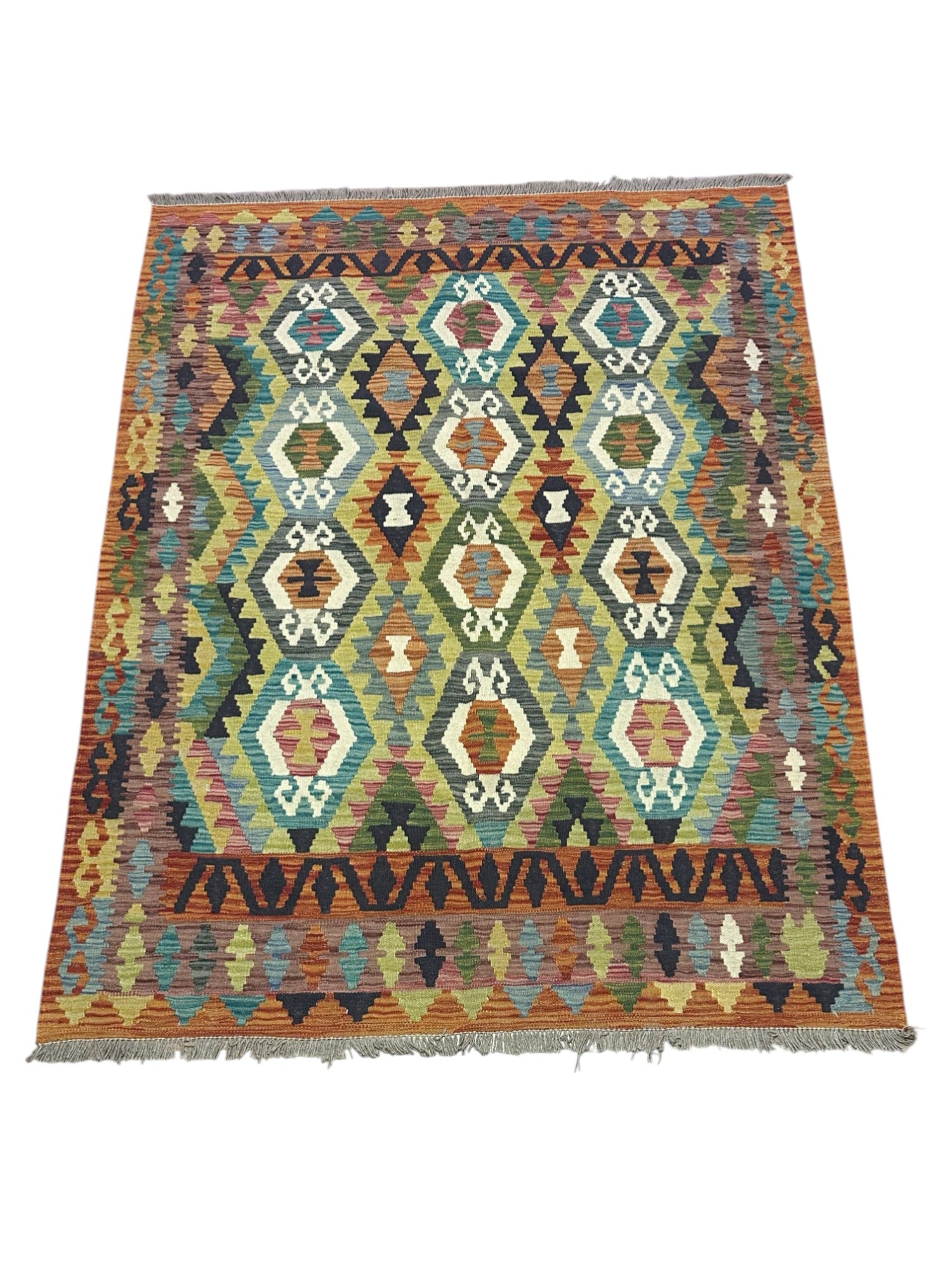 Hand-Woven Afghani Kilim Wool Rug 5'2" x 6'8"