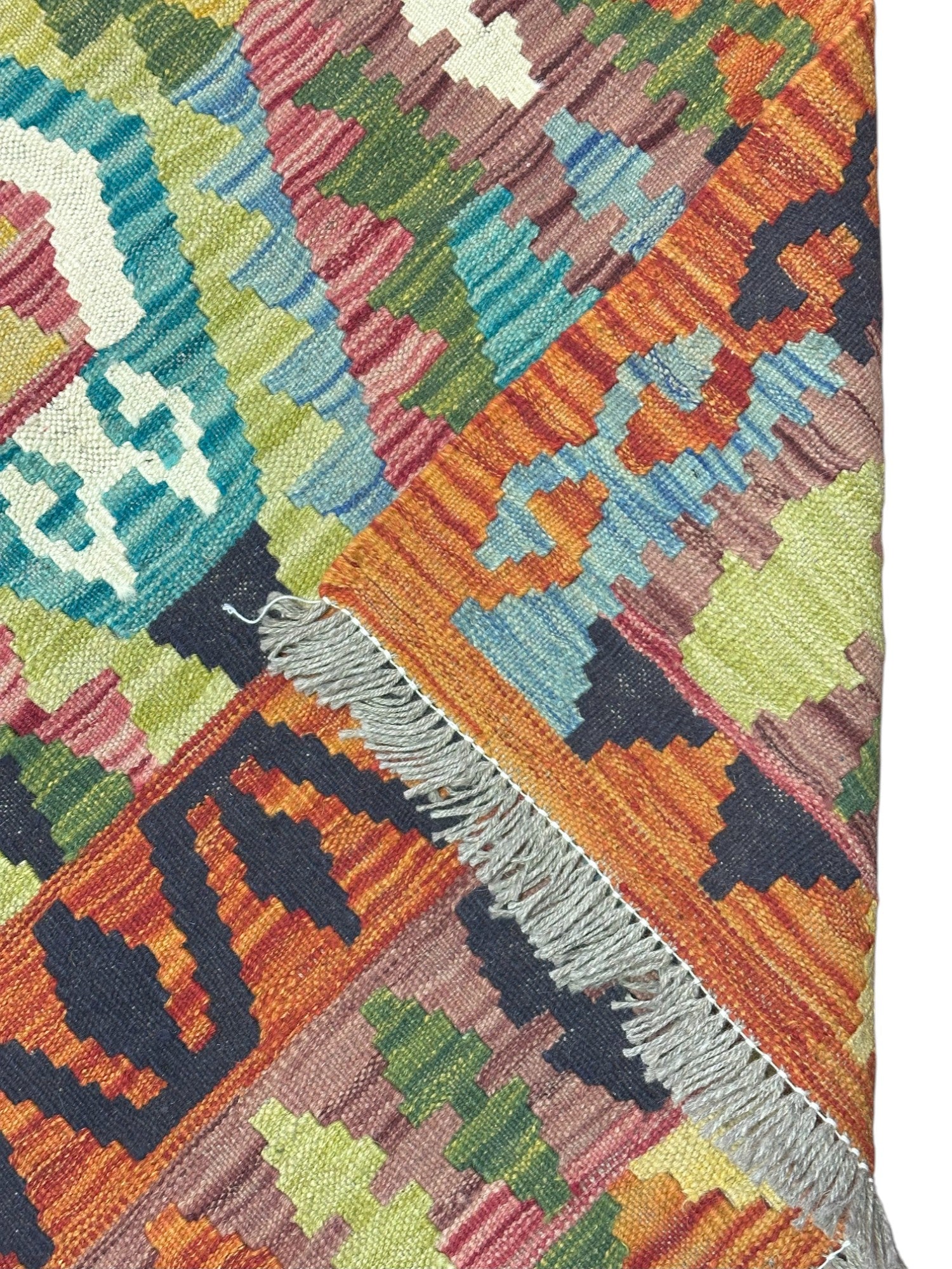 Hand-Woven Afghani Kilim Wool Rug 5'2" x 6'8"