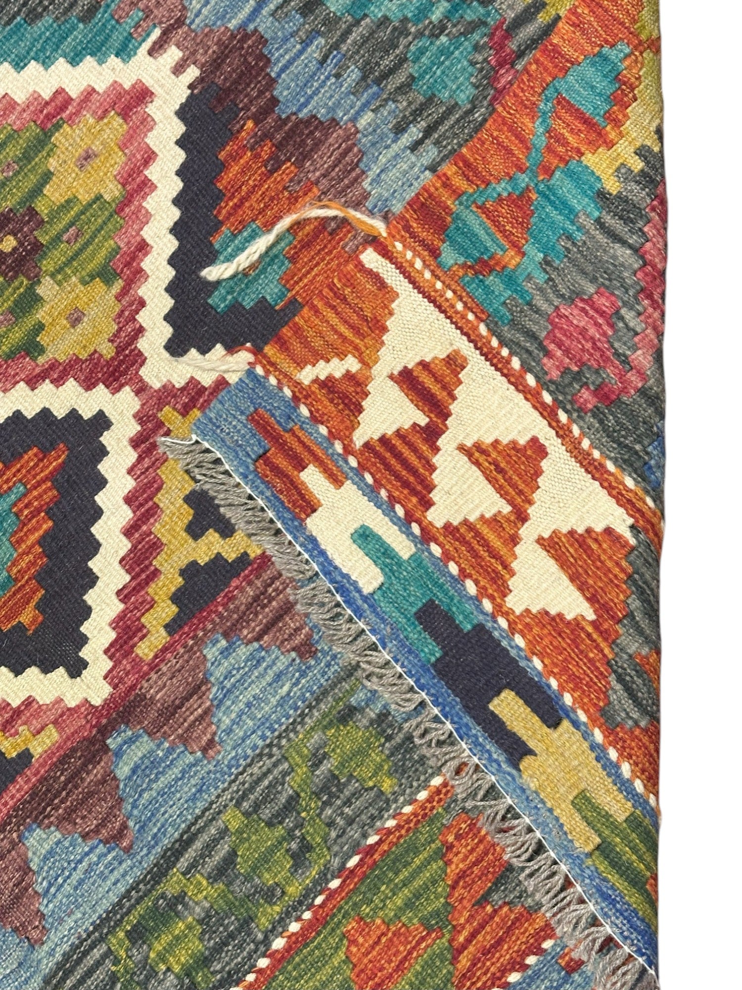 Hand-Woven Afghani Kilim Wool Rug 5'1" x 6'7"
