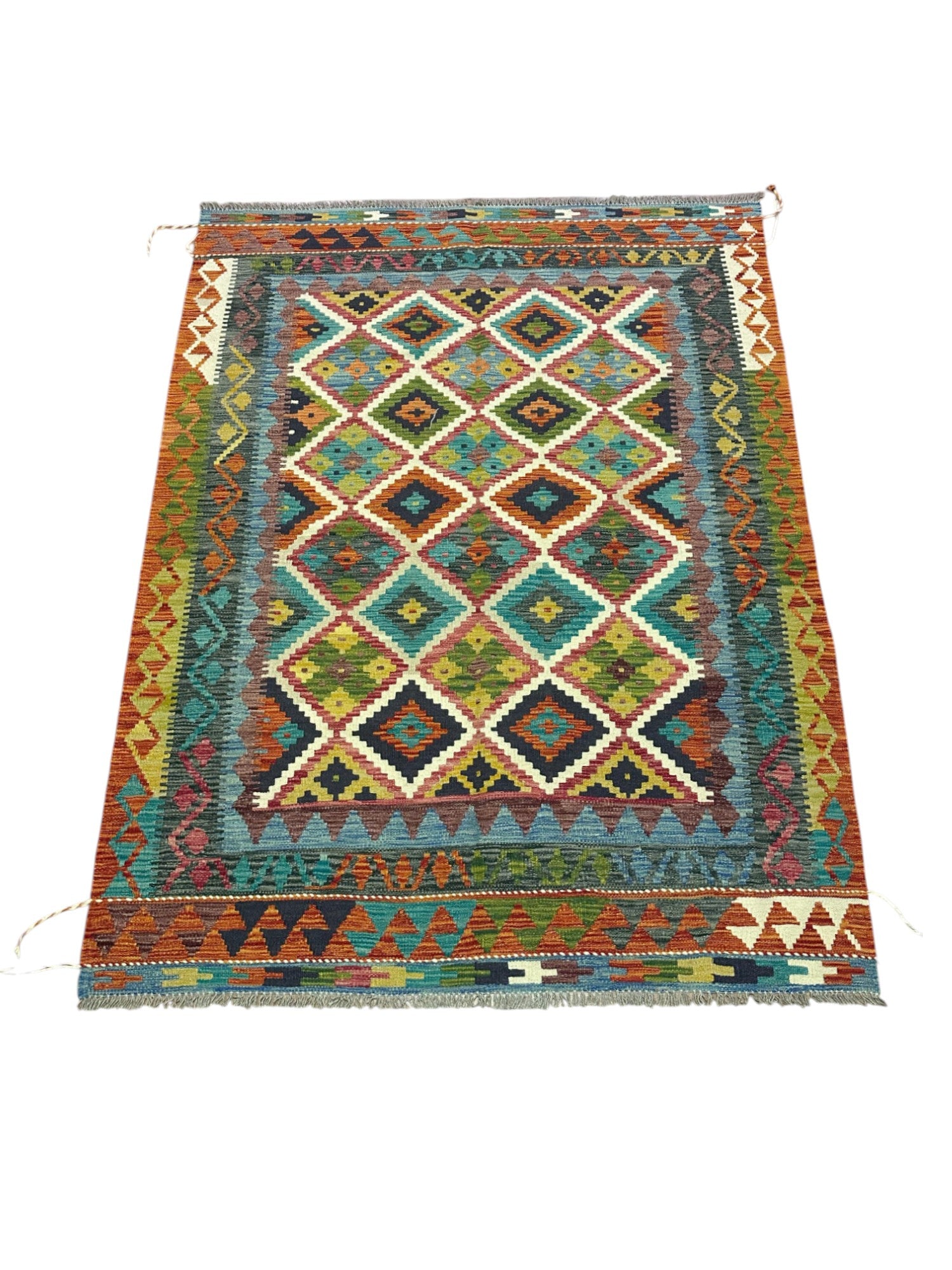 Hand-Woven Afghani Kilim Wool Rug 5'1" x 6'7"