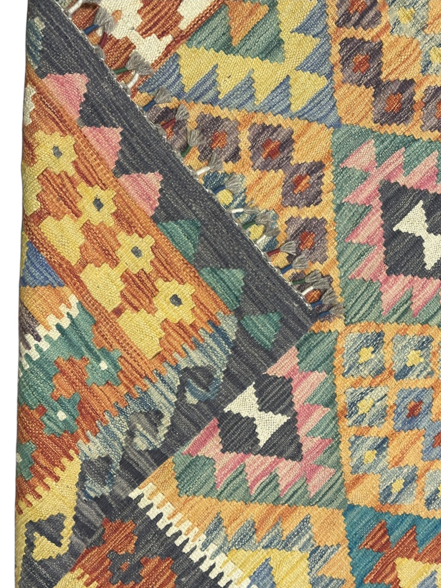 Hand-Woven Afghani Kilim Wool Rug 5'3" x 6'8"