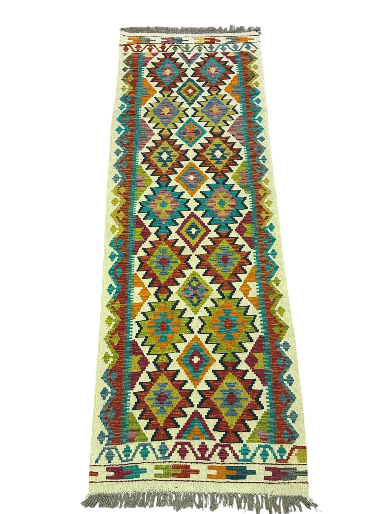 Hand-Woven Afghani Kilim Wool Rug 2'7" x 7'10"