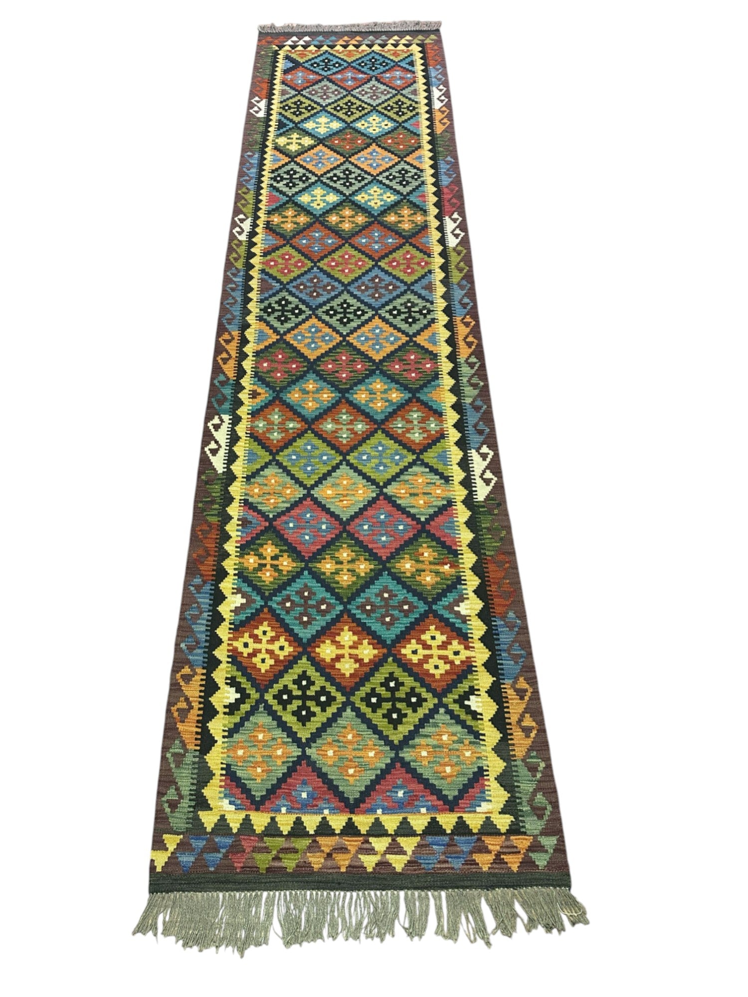 Hand-Woven Afghani Kilim Wool Rug 3'3" x 13'5"