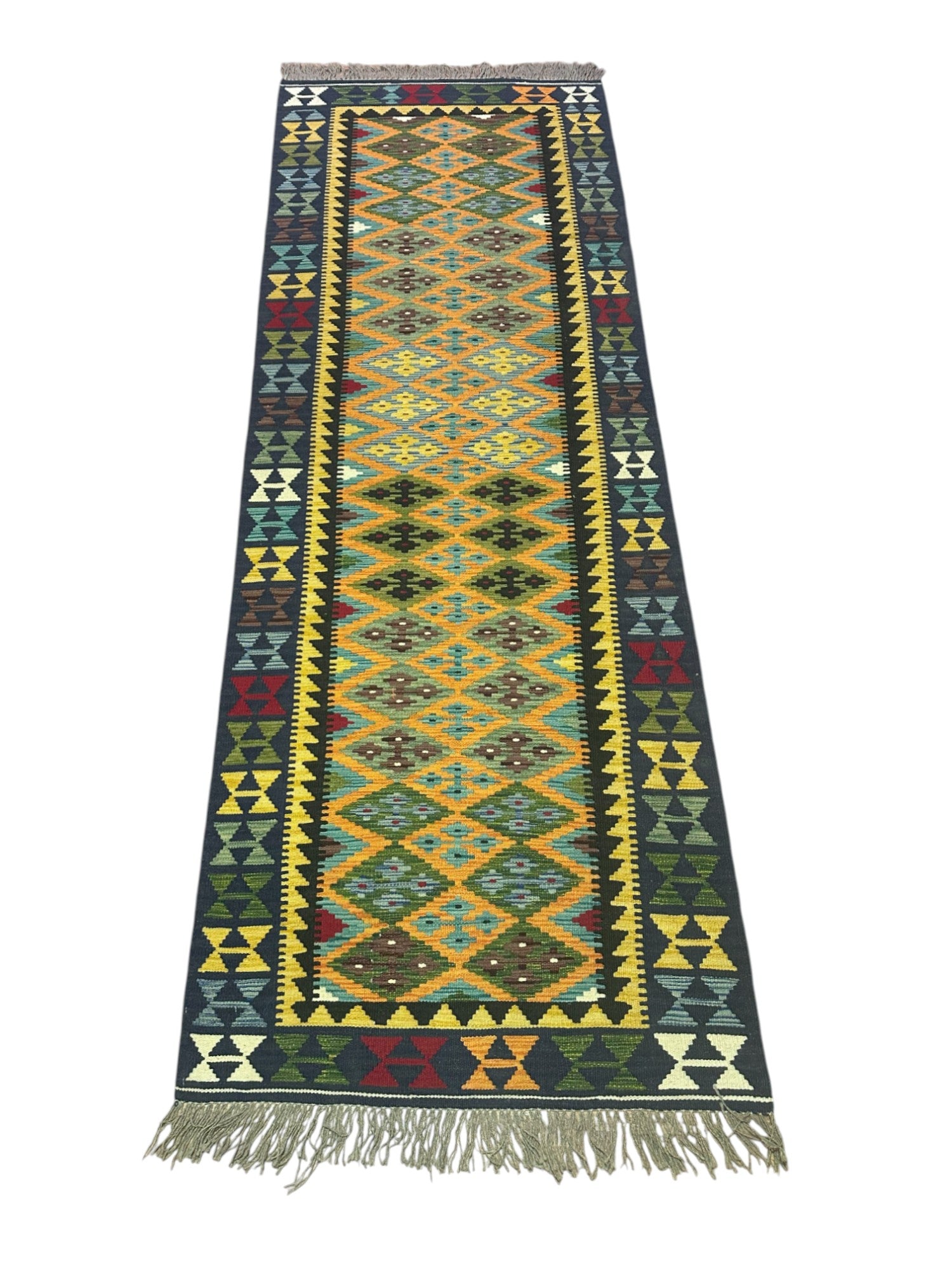 Hand-Woven Afghani Kilim Wool Rug 3'4" x 9'7"