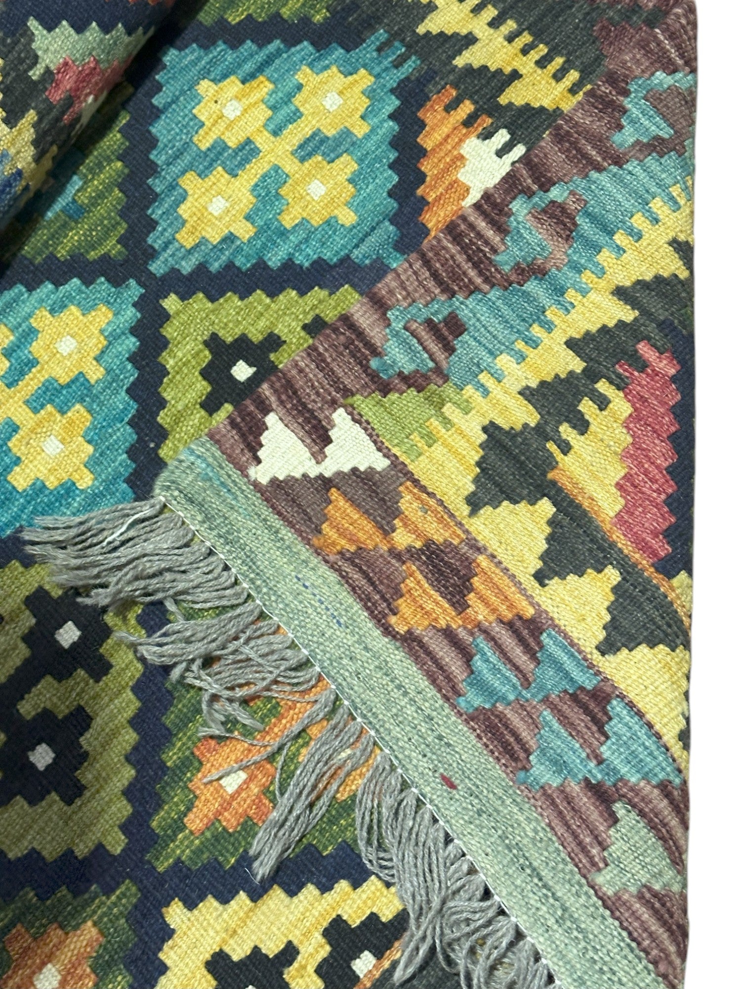 Hand-Woven Afghani Kilim Wool Rug 3'4" x 13'7"