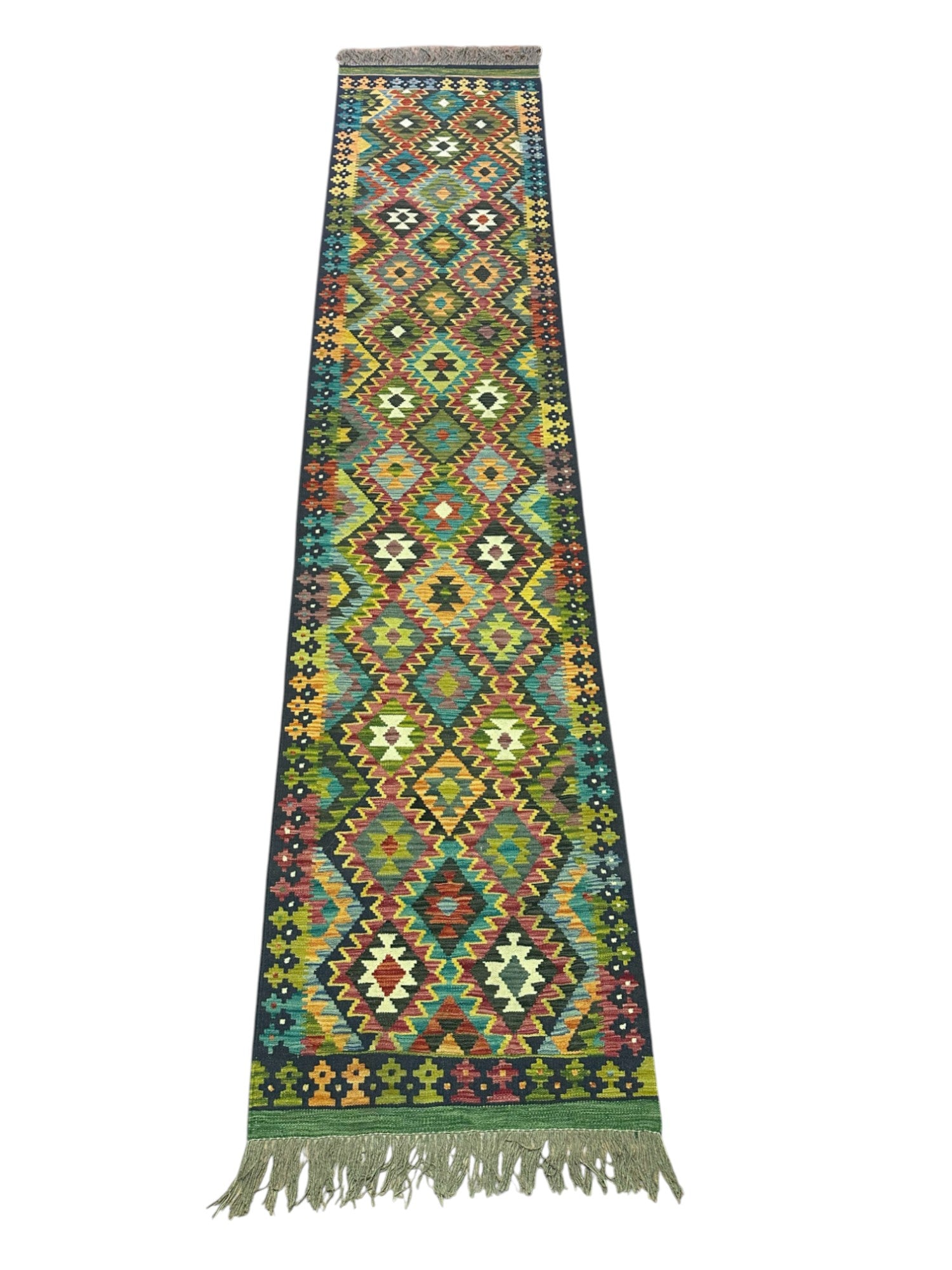 Hand-Woven Afghani Kilim Wool Rug 2'9" x 12'7"