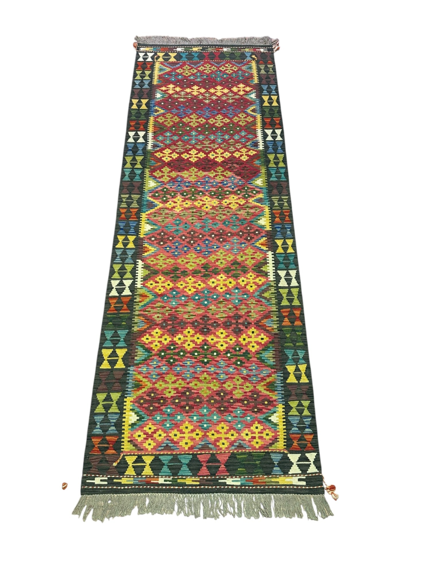 Hand-Woven Afghani Kilim Wool Rug 3'5" x 9'11"