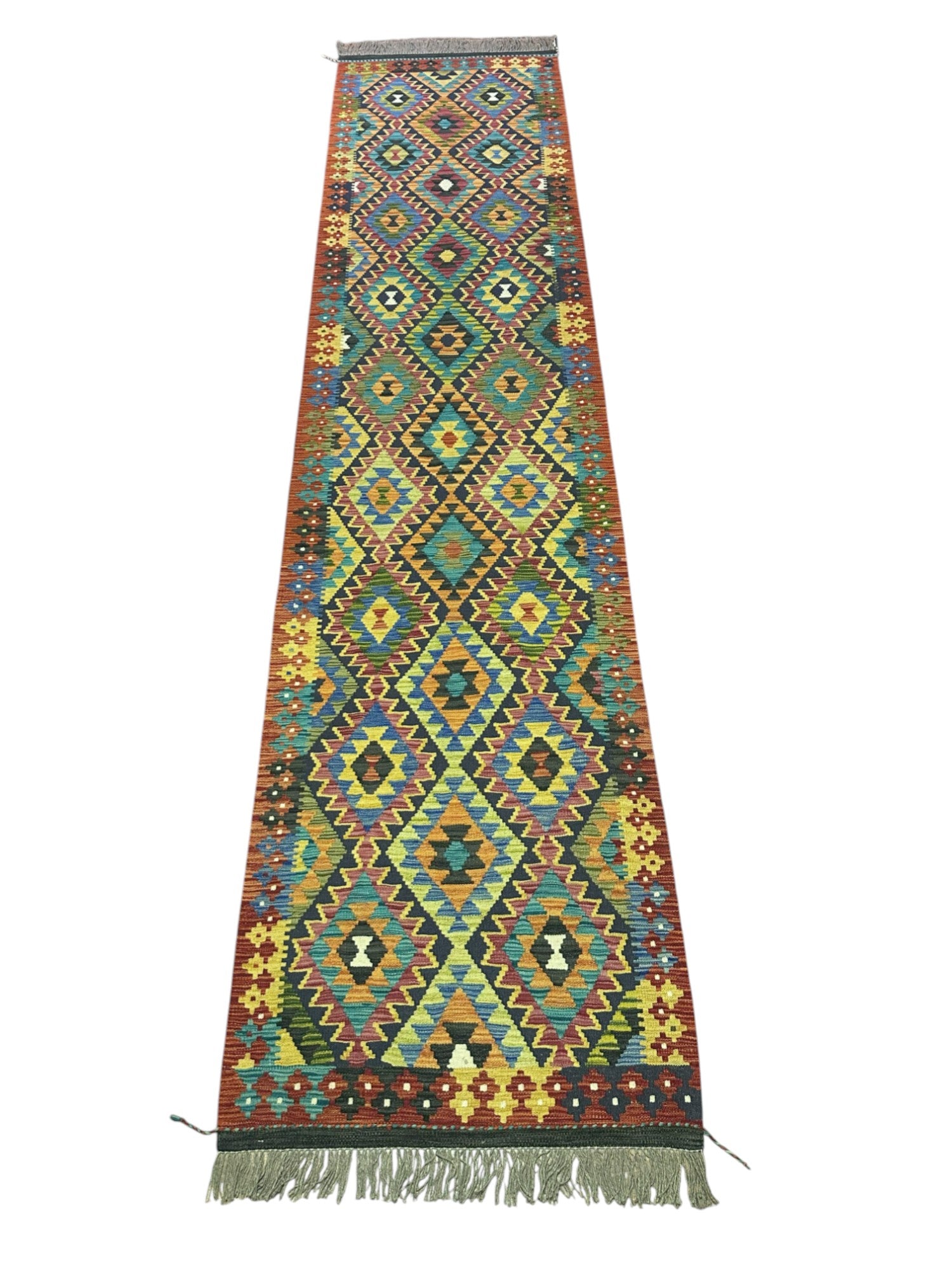 Hand-Woven Afghani Kilim Wool Rug 3' x 13'1"