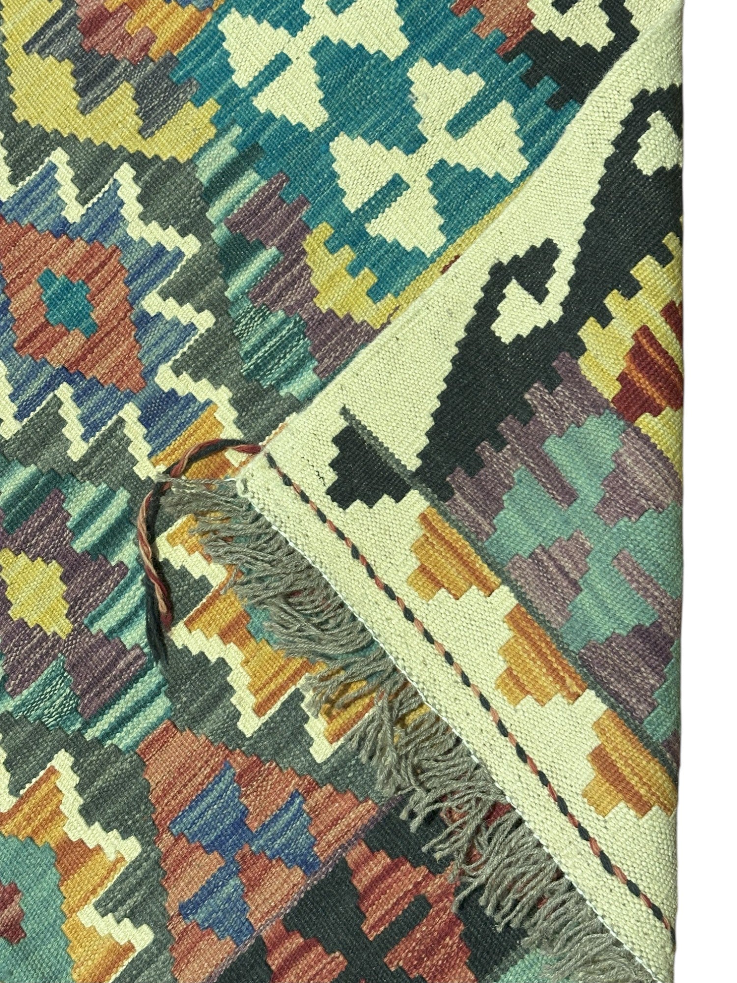 Hand-Woven Afghani Kilim Wool Rug 4'9" x 6'8"