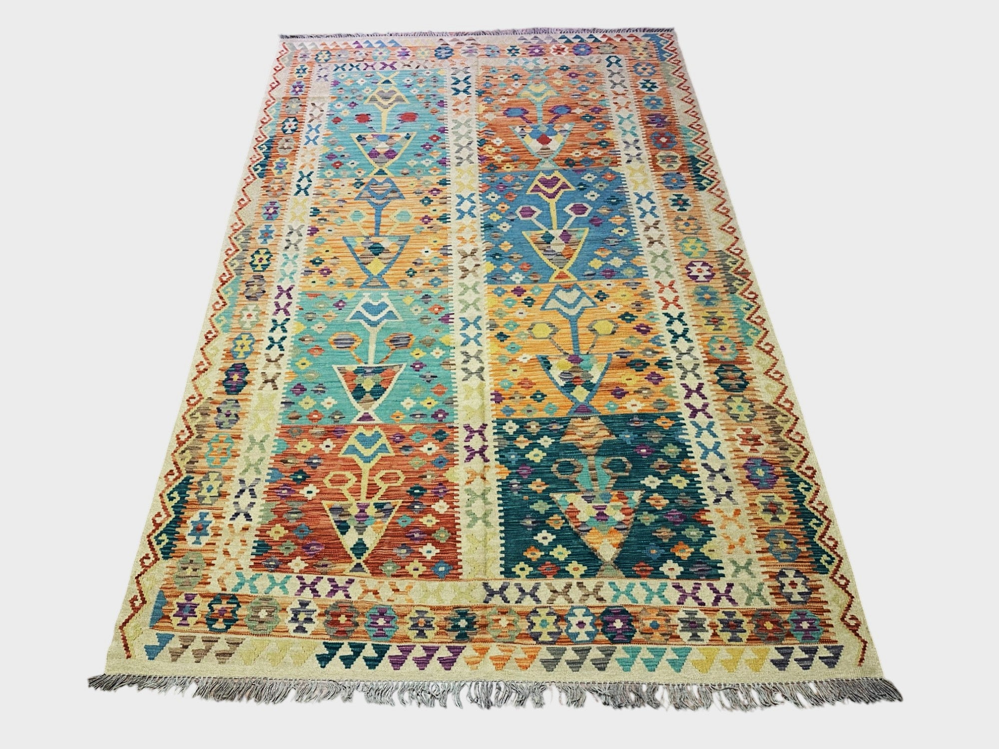 Hand-Woven Afghani Kilim Wool Rug 6'8" x 10'