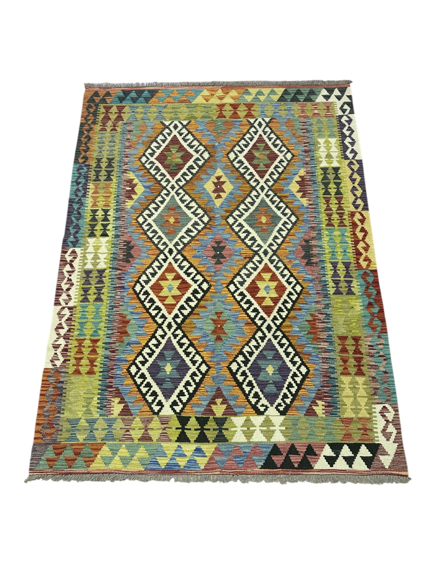 Hand-Woven Afghani Kilim Wool Rug 4'11" x 6'6"