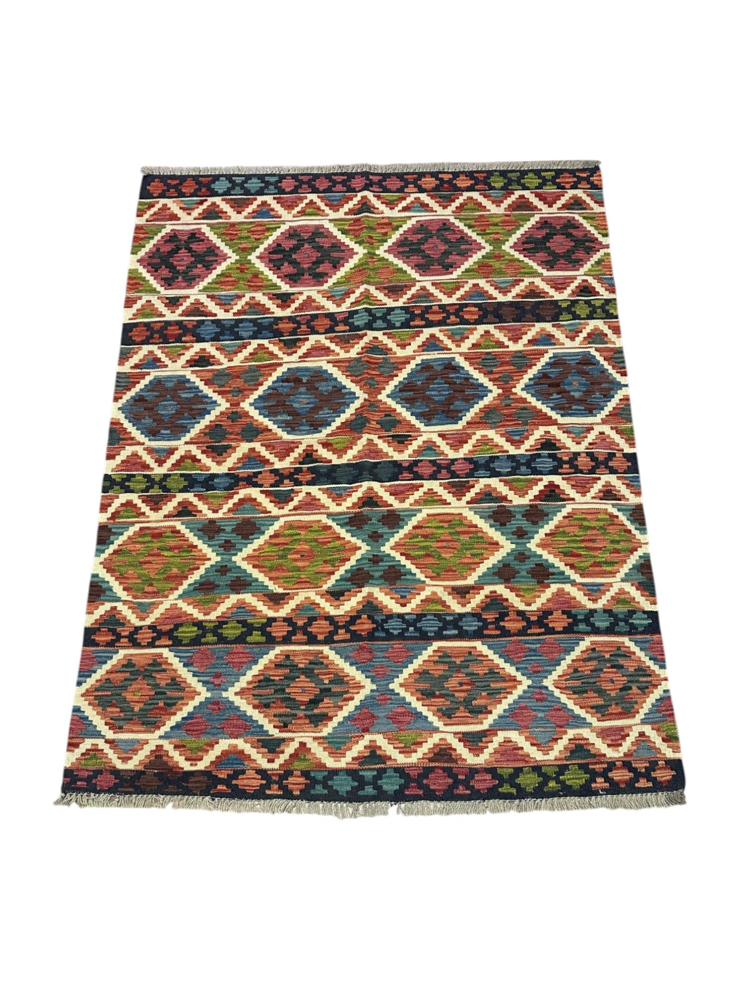 Hand-Woven Afghani Kilim Wool Rug 4'11" x 6'4"