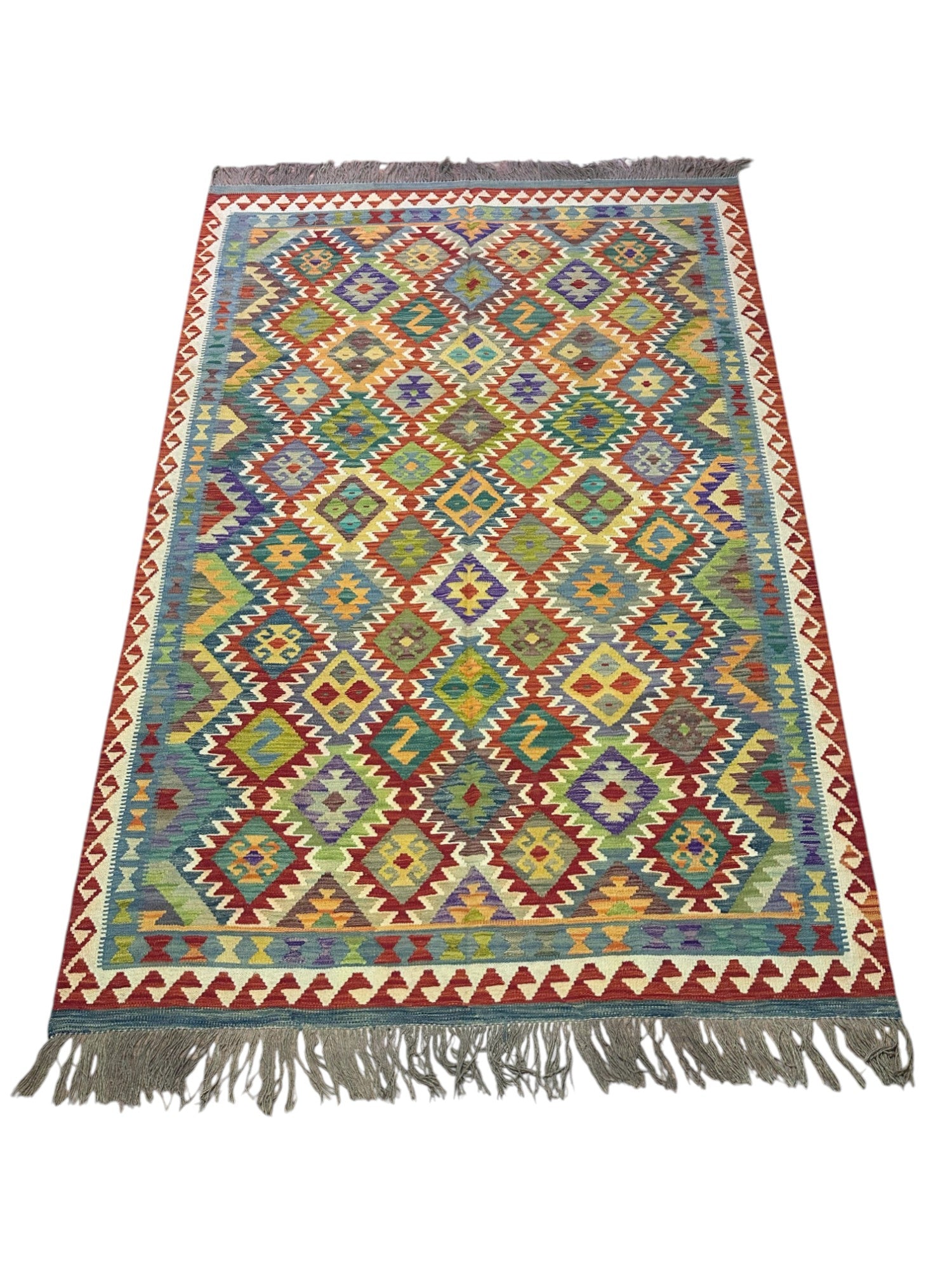 Hand-Woven Afghani Kilim Wool Rug 6'7" x 9'8"