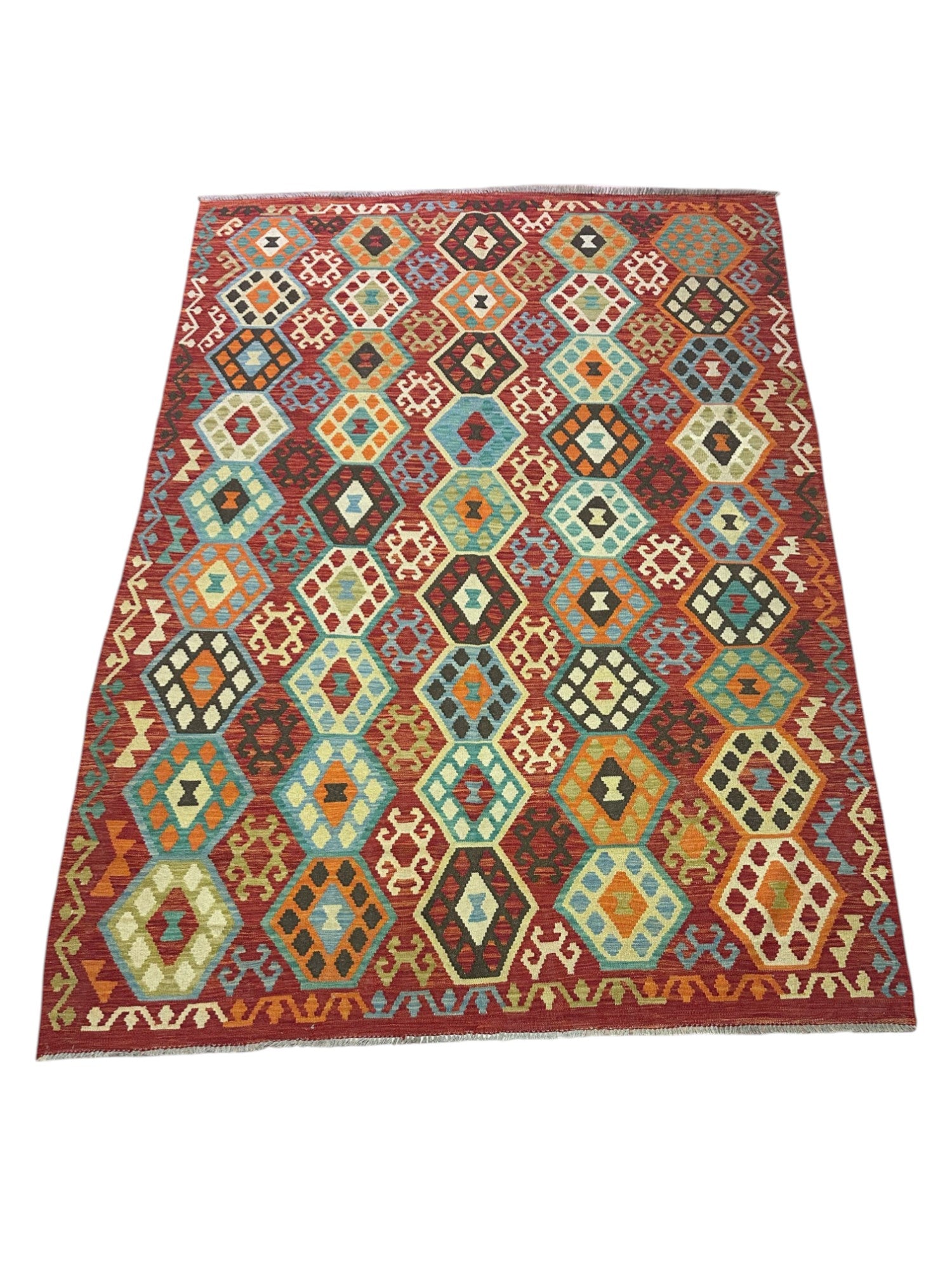 Hand-Woven Afghani Kilim Wool Rug 6'11" x 9'9"