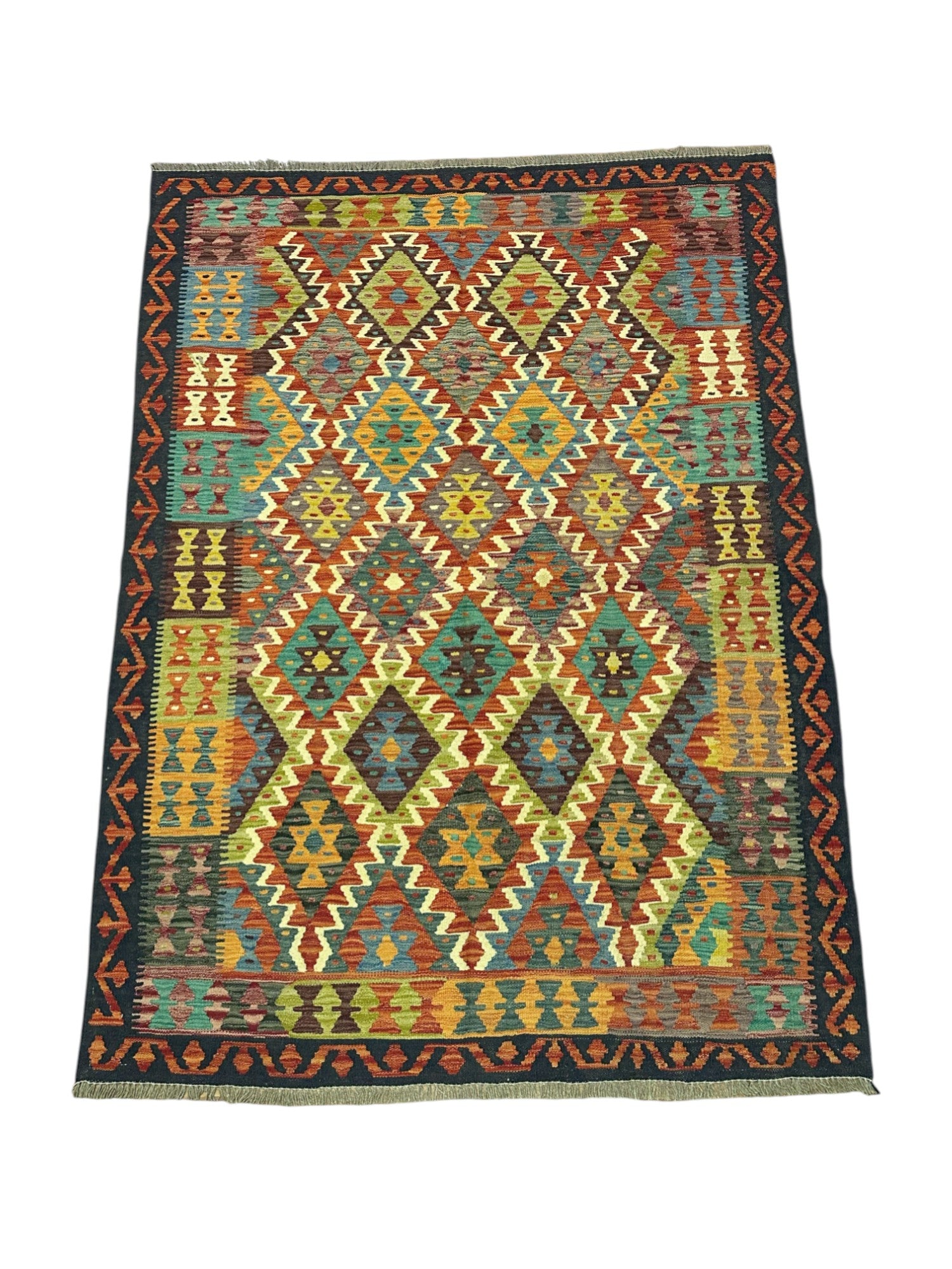 Hand-Woven Afghani Kilim Wool Rug 5' x 6'8"