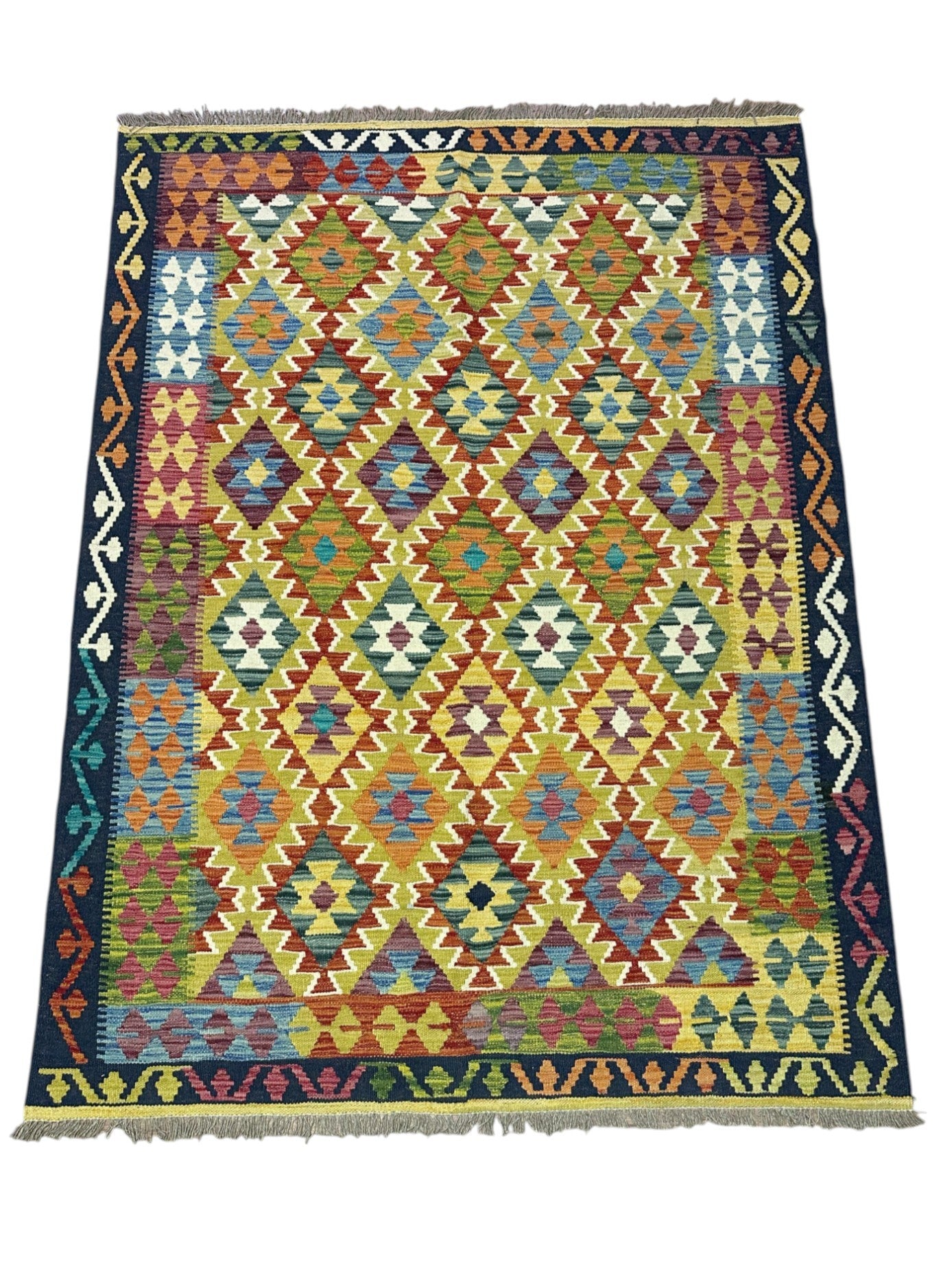 Hand-Woven Afghani Kilim Wool Rug 4'11" x 6'8"
