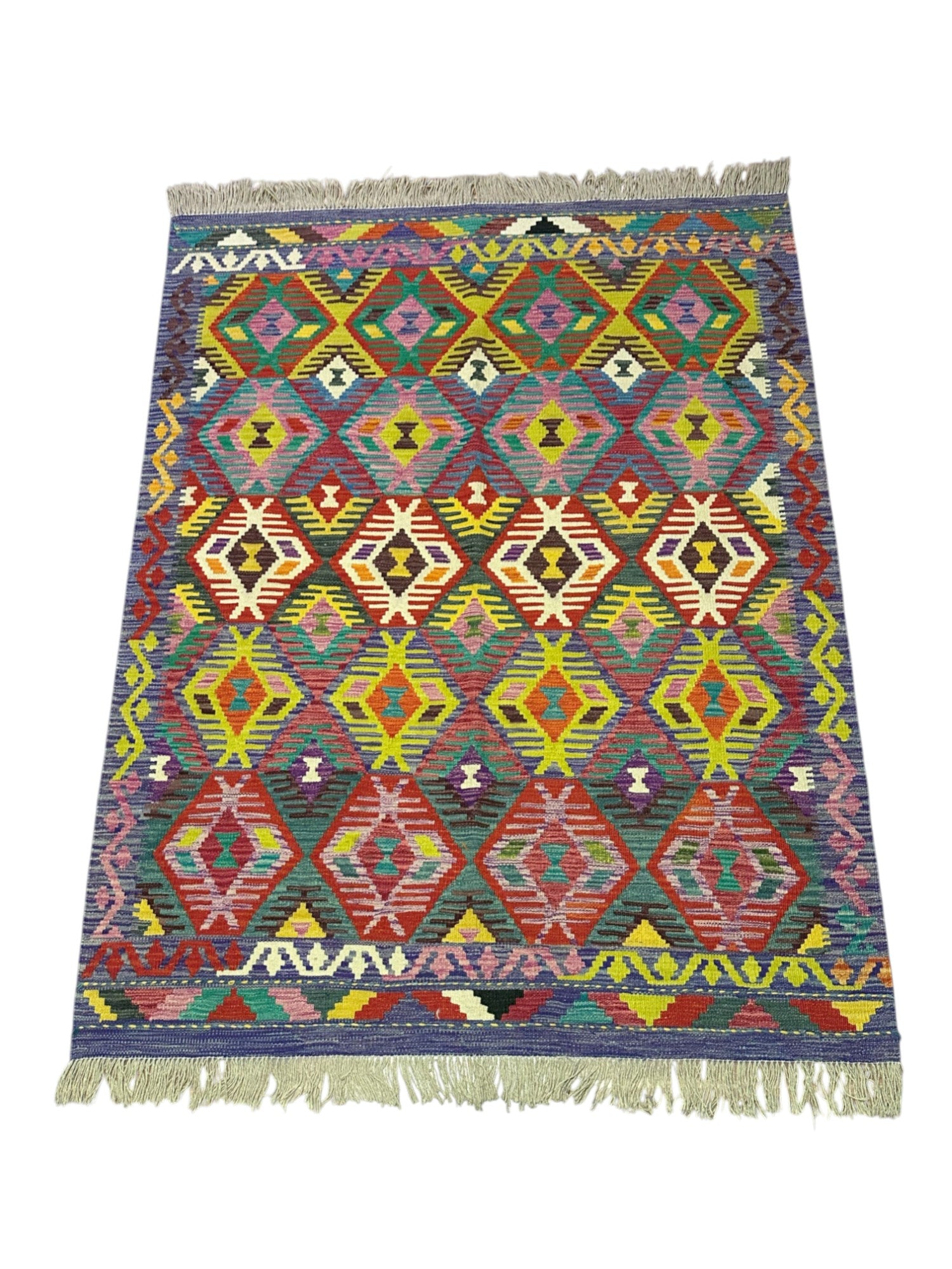 Hand-Woven Afghani Kilim Wool Rug 5'1" x 6'9"