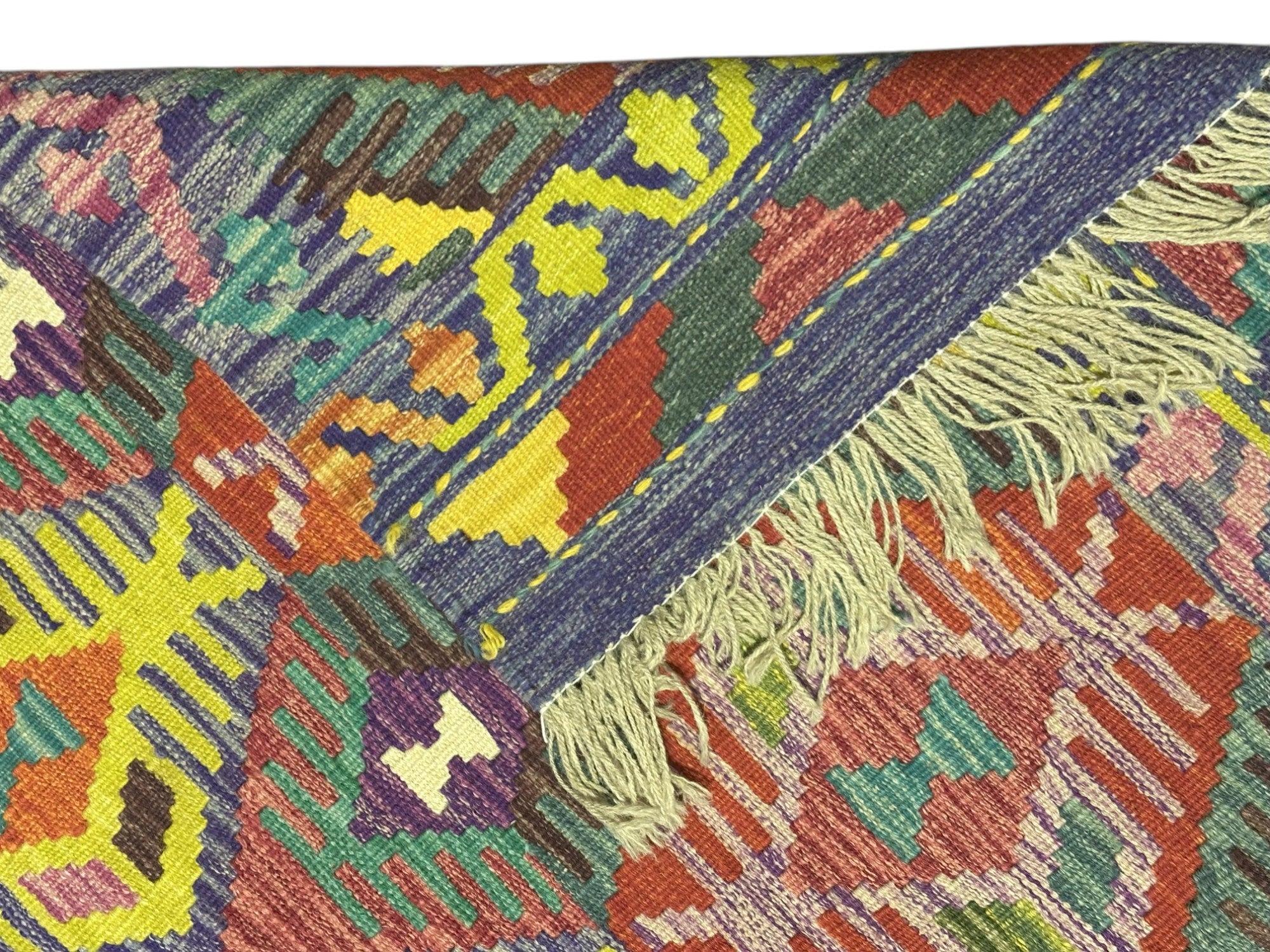 Hand-Woven Afghani Kilim Wool Rug 5'1" x 6'9"