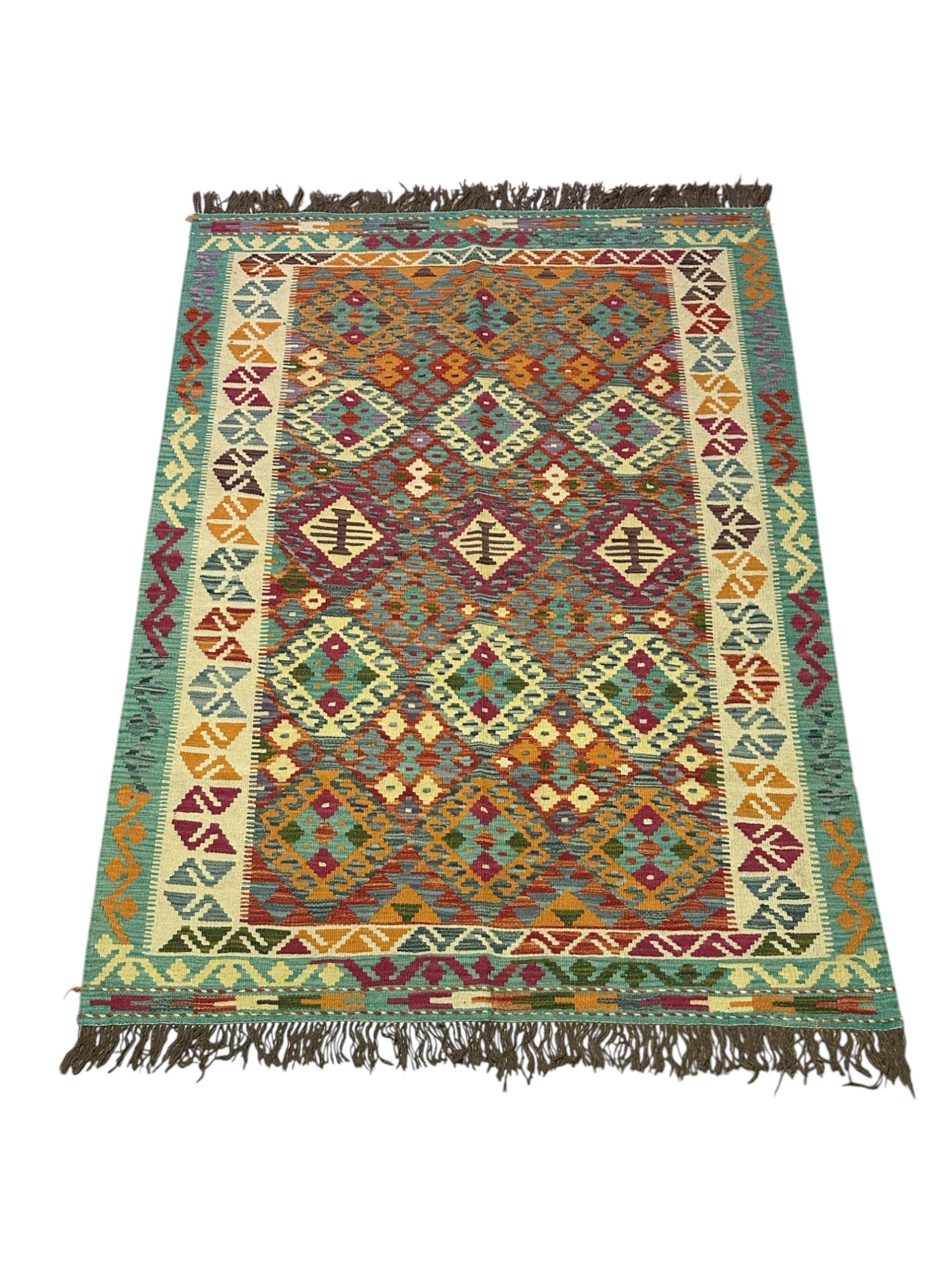 Hand-Woven Afghani Kilim Wool Rug 4'9" x 6'8"