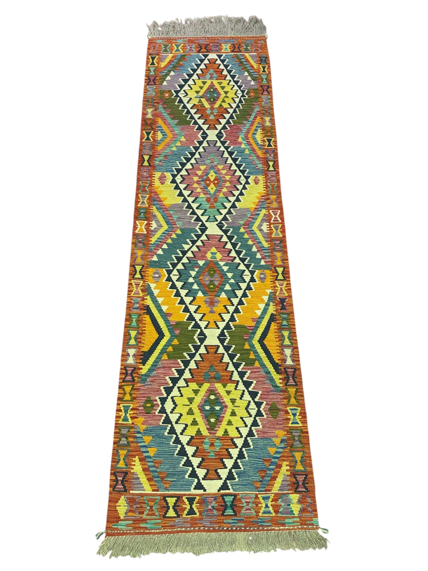 Hand-Woven Afghani Kilim Wool Rug 2'9" x 9'10"