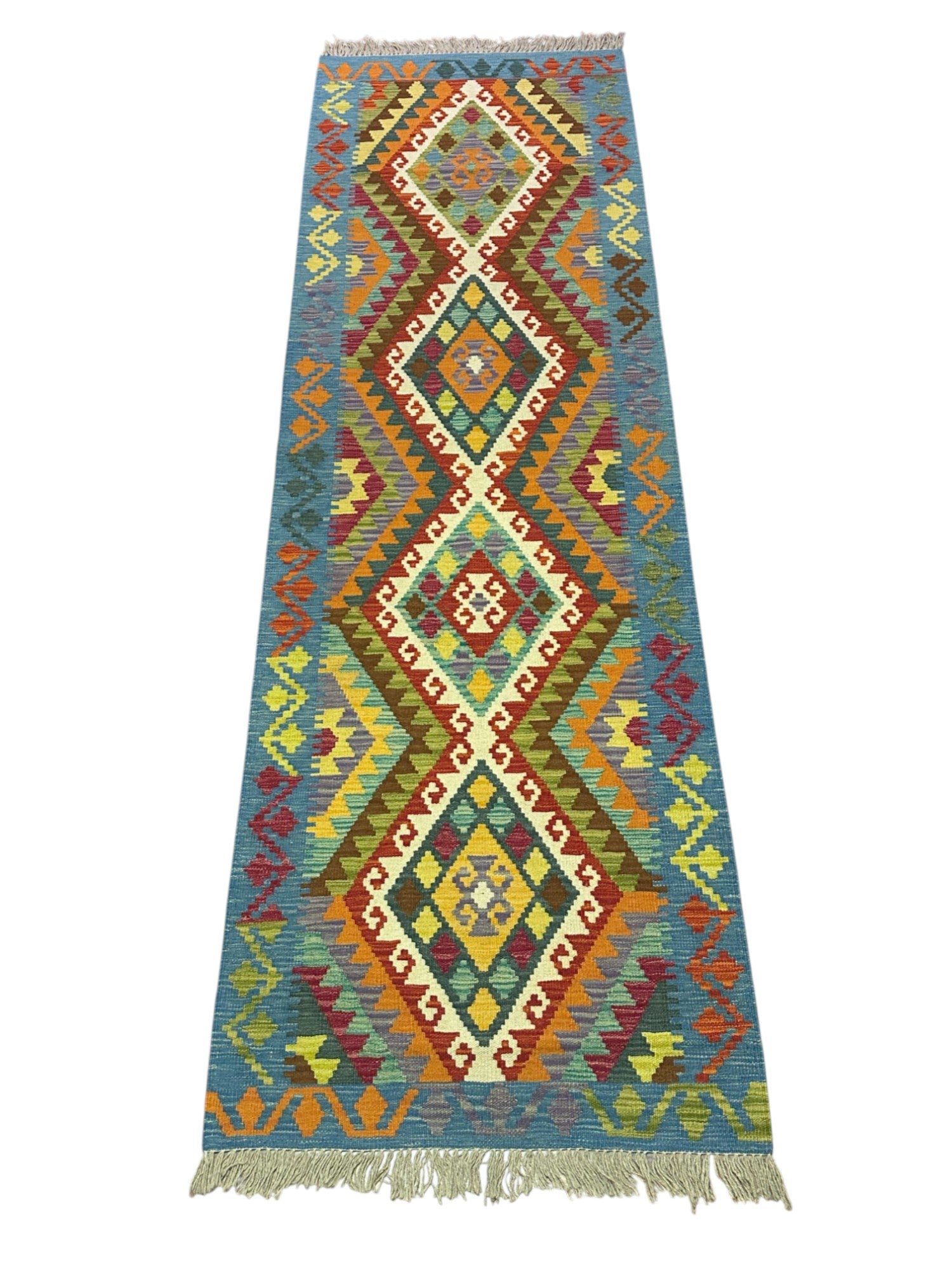 Hand-Woven Afghani Kilim Wool Rug 2'11" x 9'6"