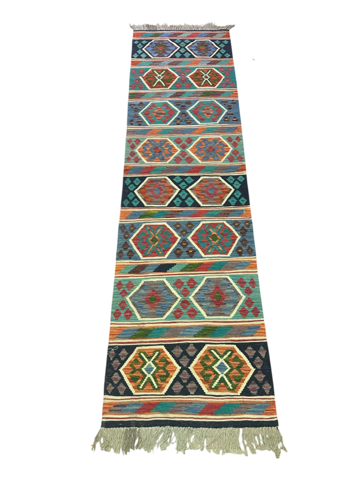 Hand-Woven Afghani Kilim Wool Rug 2'8" x 10'