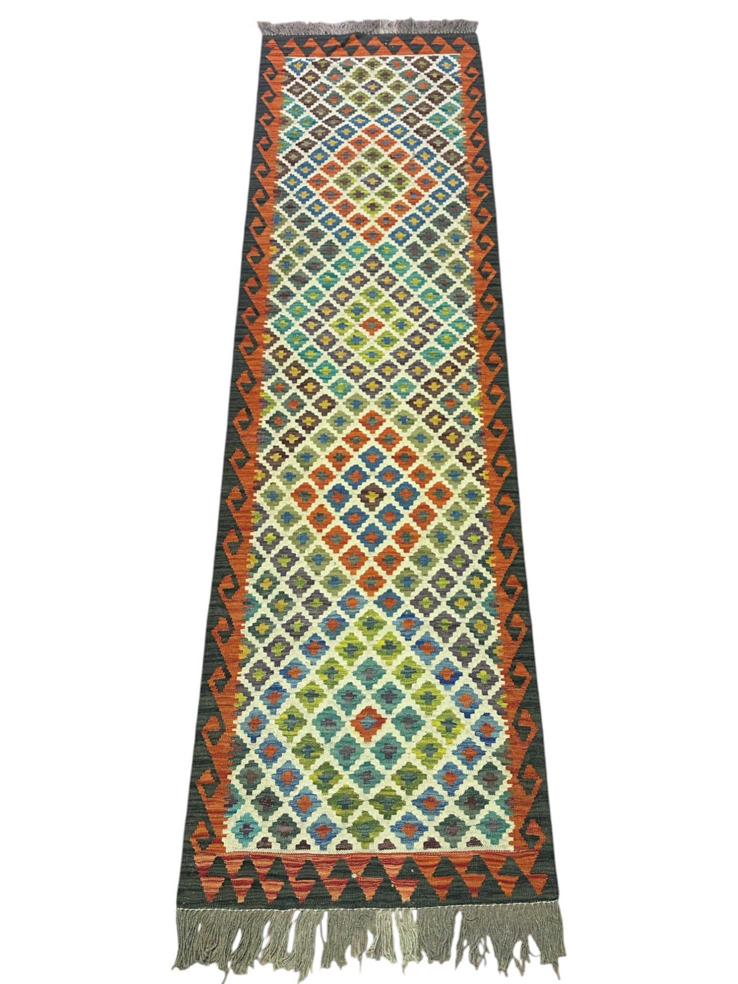 Hand-Woven Afghani Kilim Wool Rug 2'9" x 9'8"
