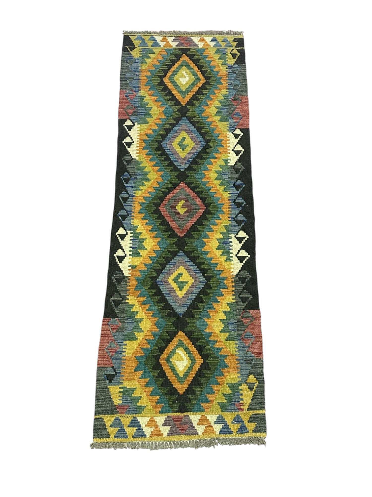 Hand-Woven Afghani Kilim Wool Rug 2' x 6'4"