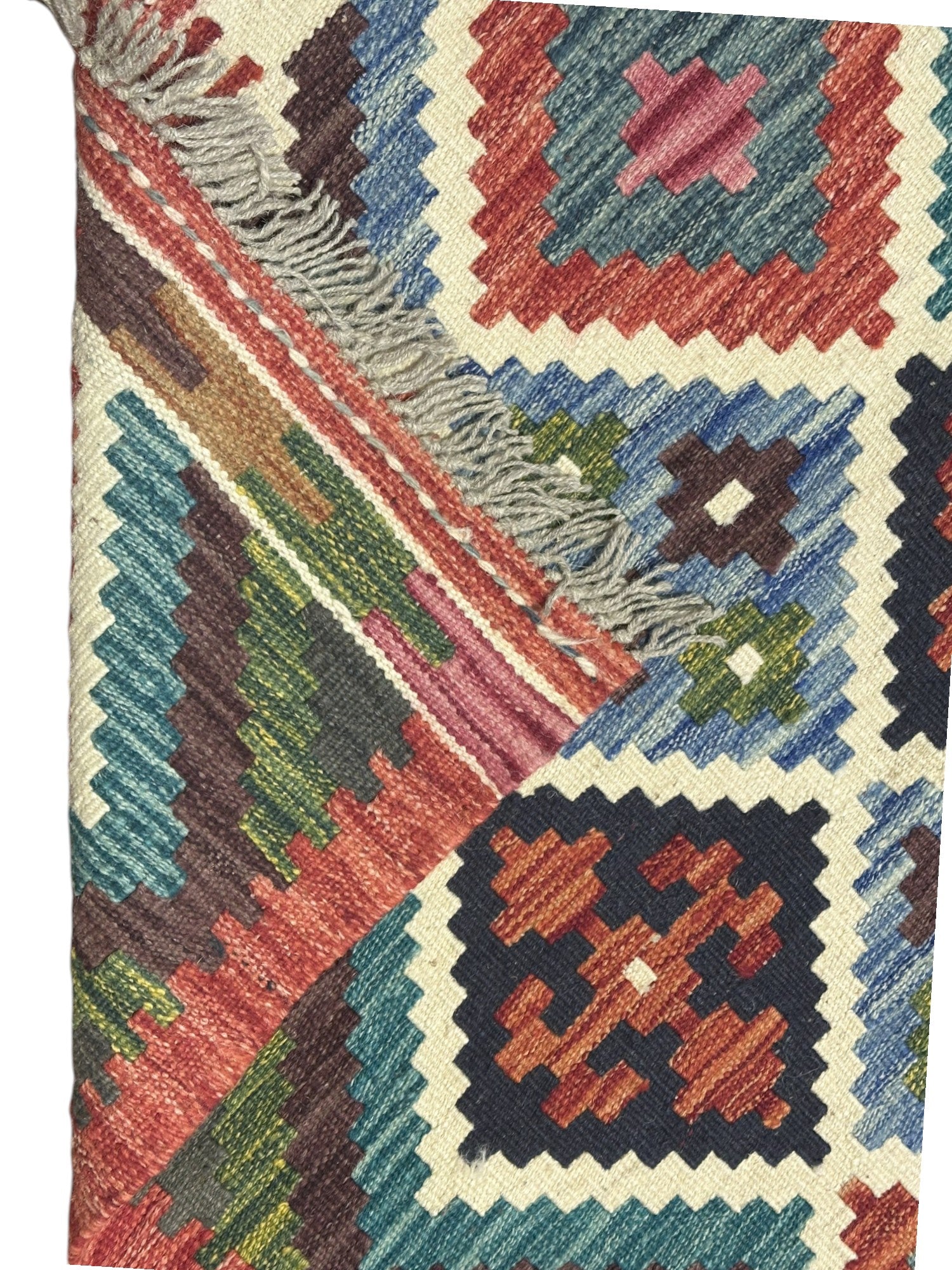Hand-Woven Afghani Kilim Wool Rug 2'7" x 9'4"