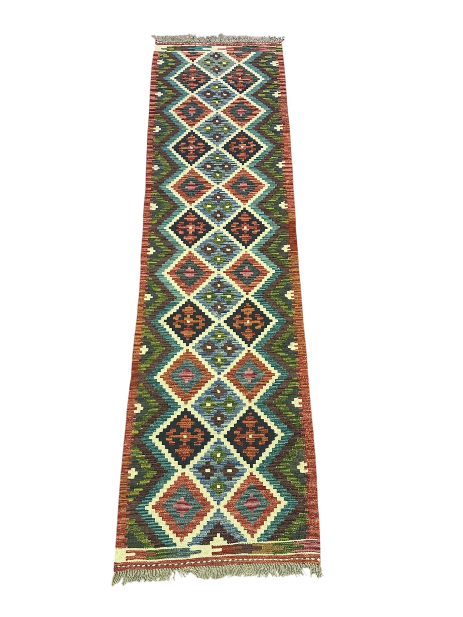 Hand-Woven Afghani Kilim Wool Rug 2'7" x 9'4"
