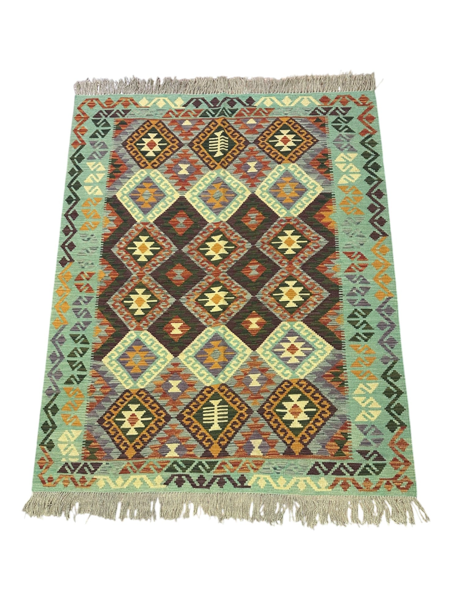 Hand-Woven Afghani Kilim Wool Rug 5'3" x 6'6"