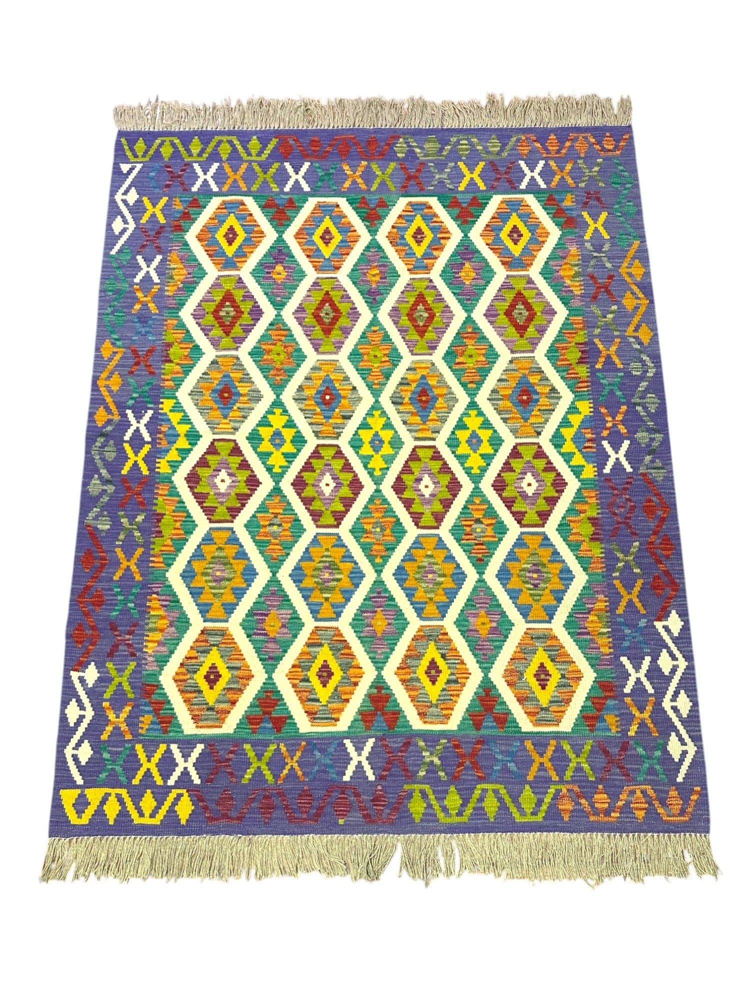 Hand-Woven Afghani Kilim Wool Rug 5'3" x 6'8"