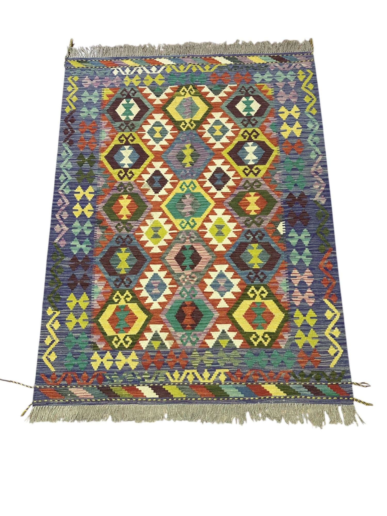 Hand-Woven Afghani Kilim Wool Rug 4'11" x 6'6"