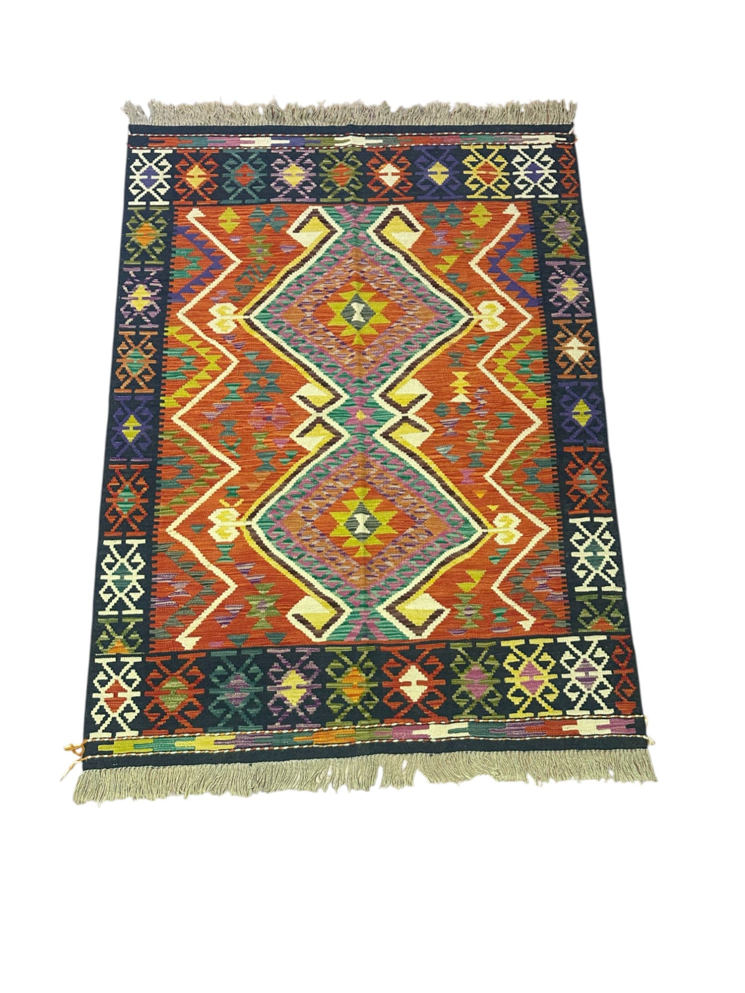 Hand-Woven Afghani Kilim Wool Rug 4'10" x 6'6"