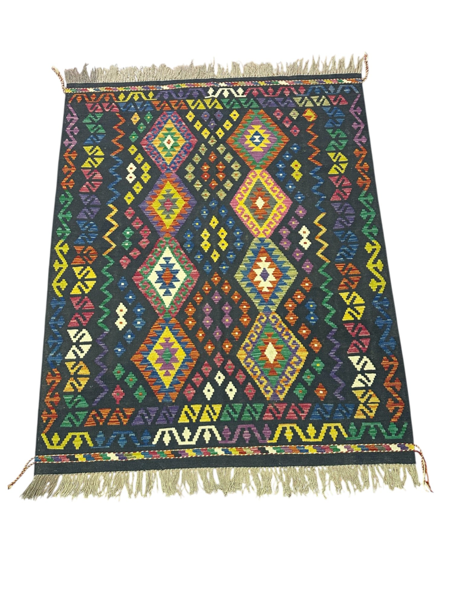 Hand-Woven Afghani Kilim Wool Rug 5'4" x 6'6"