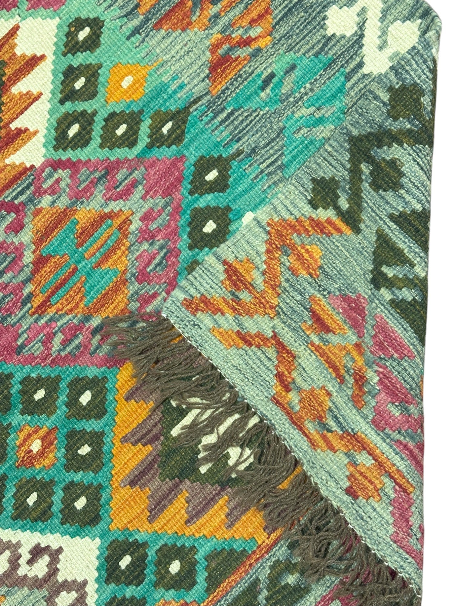 Hand-Woven Afghani Kilim Wool Rug 5'3" x 6'7"