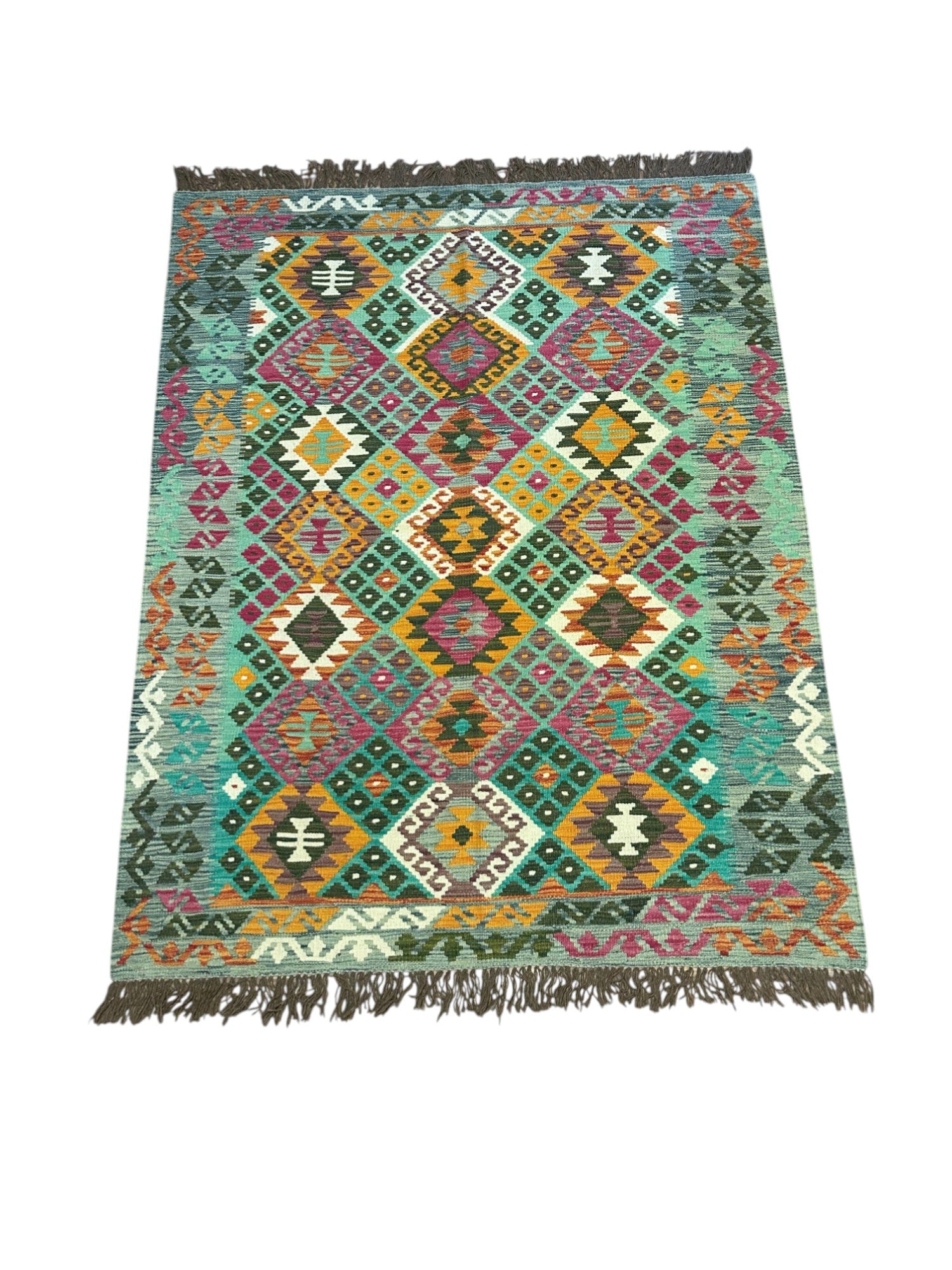 Hand-Woven Afghani Kilim Wool Rug 5'3" x 6'7"