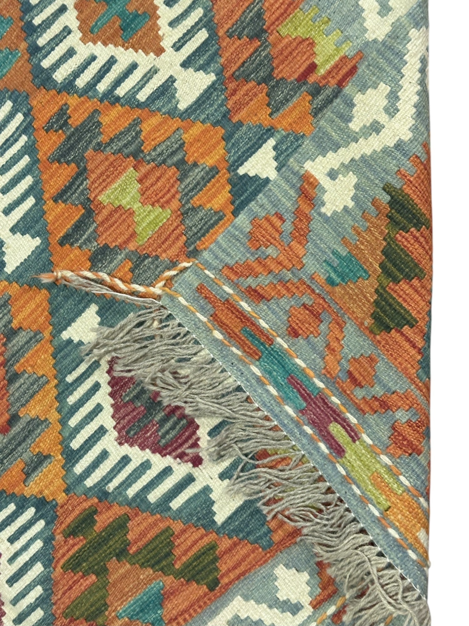 Hand-Woven Afghani Kilim Wool Rug 5'1" x 6'9"