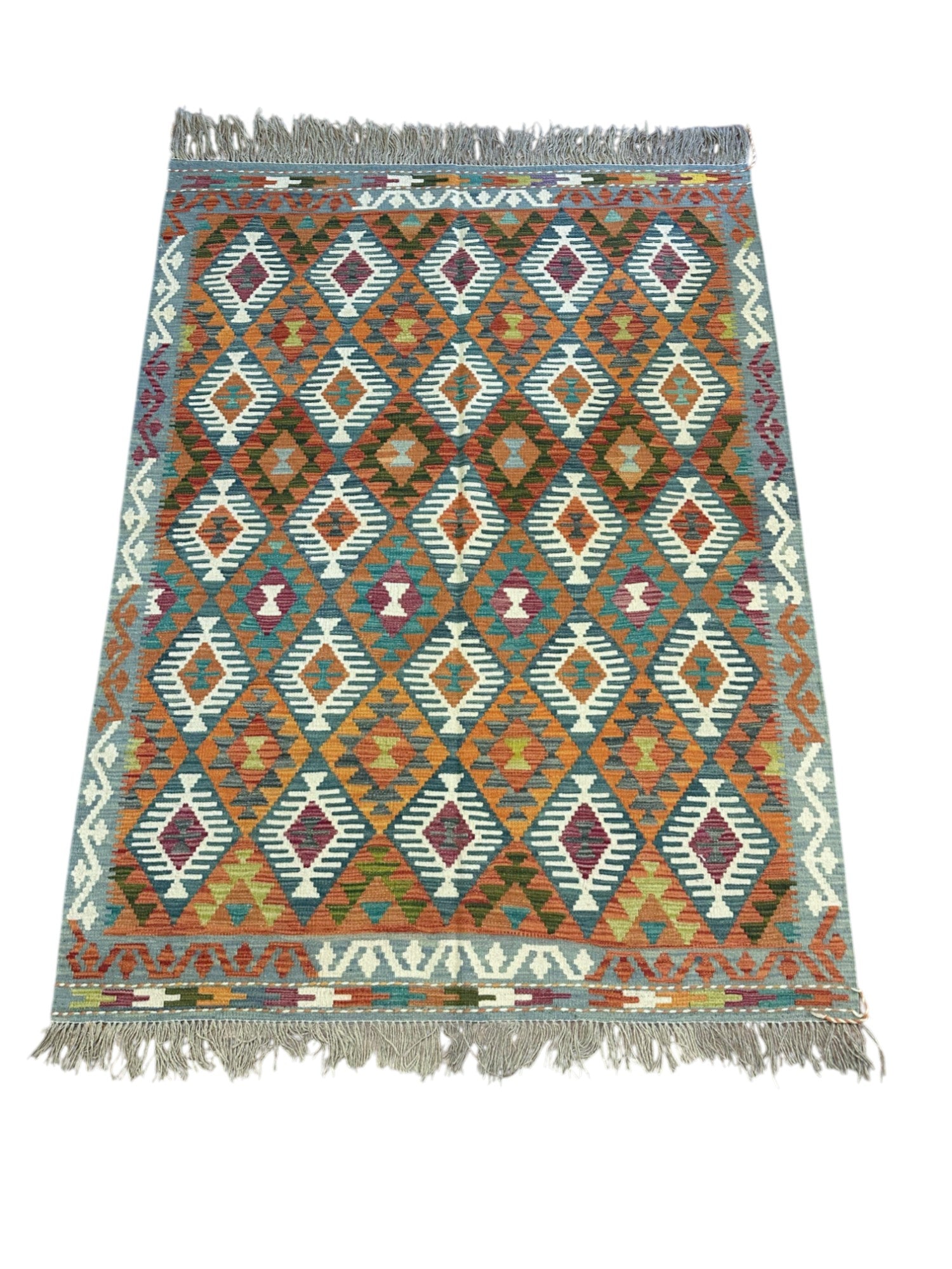 Hand-Woven Afghani Kilim Wool Rug 5'1" x 6'9"
