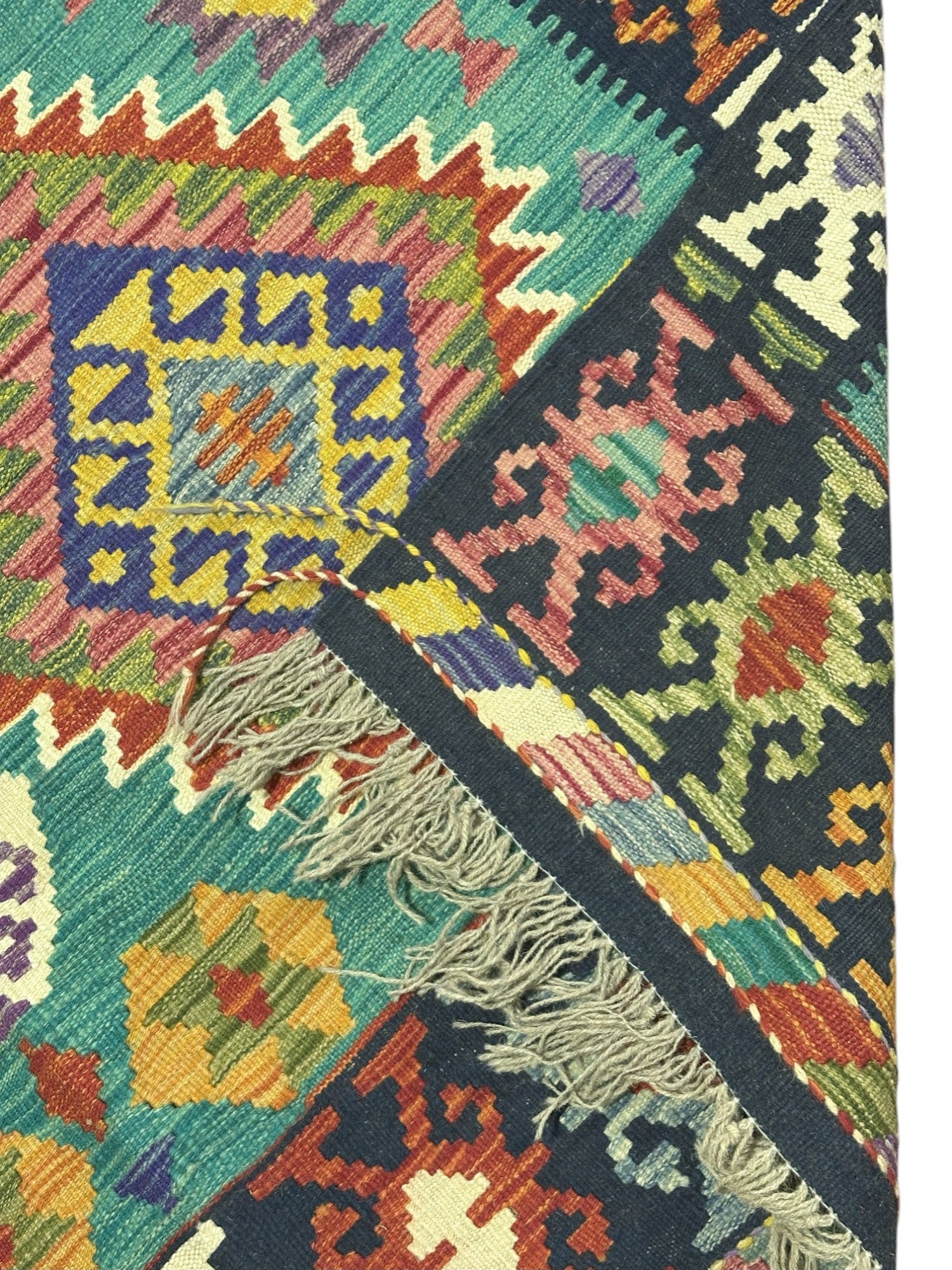 Hand-Woven Afghani Kilim Wool Rug 5'2" x 6'6"